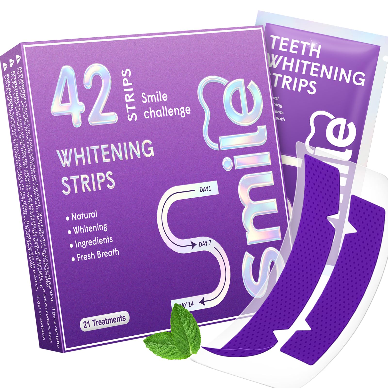Purple Teeth Whitening Strips for Sensitive Teeth 42 Count Whitener Strips