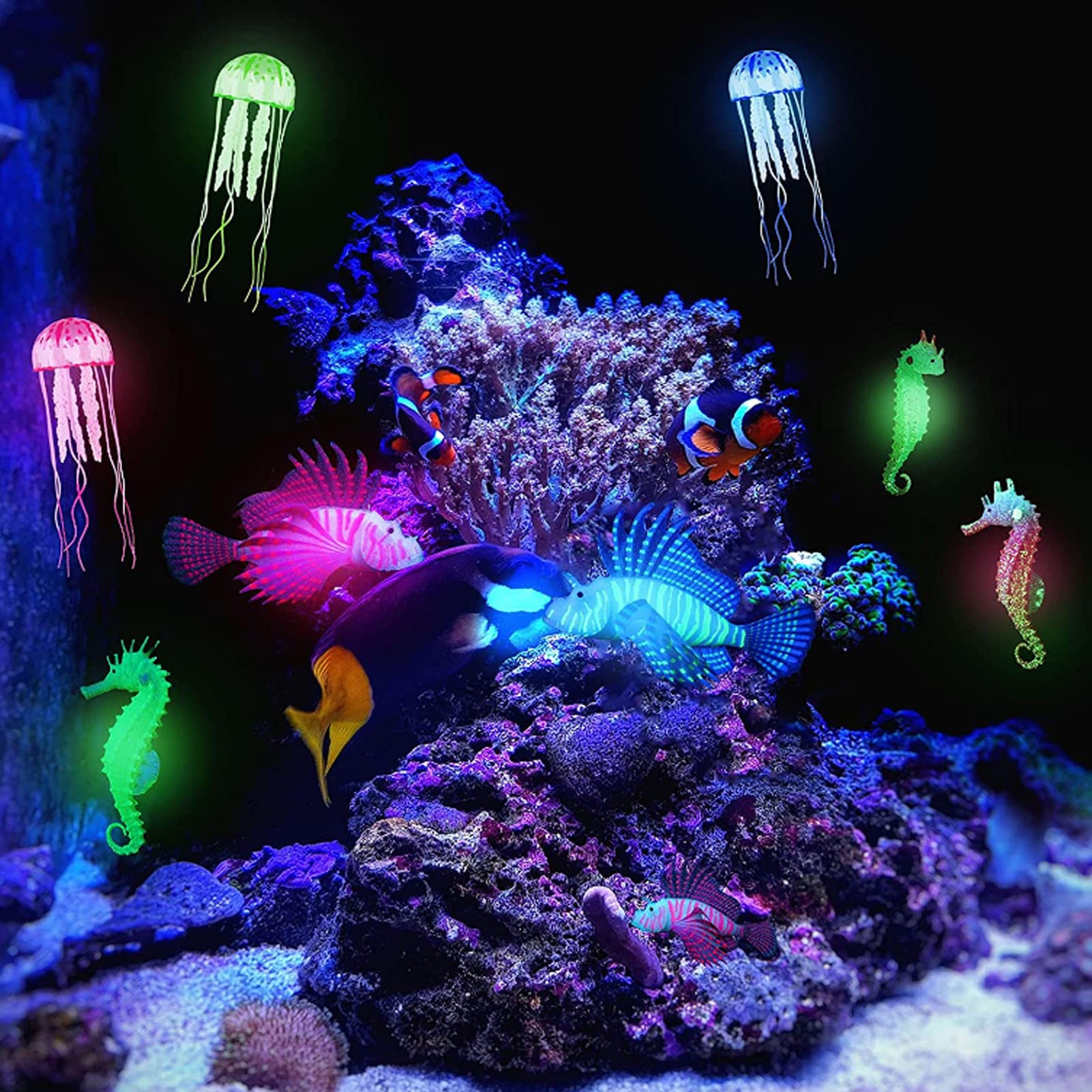 Décoration Lumineuse d'aquarium de 8pcs, Hippocampe Flottant Artificiel de méduse de Nylon de Silicone pour l'aquarium de réservoir de Poissons, décoration d'aquarium de Simulation
