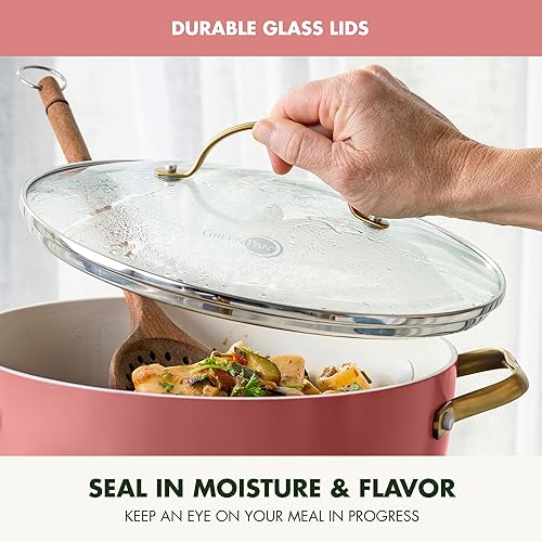 Miniatura 6 de GreenPan Juego de ollas y sartenes antiadherentes de cerámica anodizada dura, 10 piezas, asas de acero inoxidable en tono dorado, sin PFAS y PFOA,