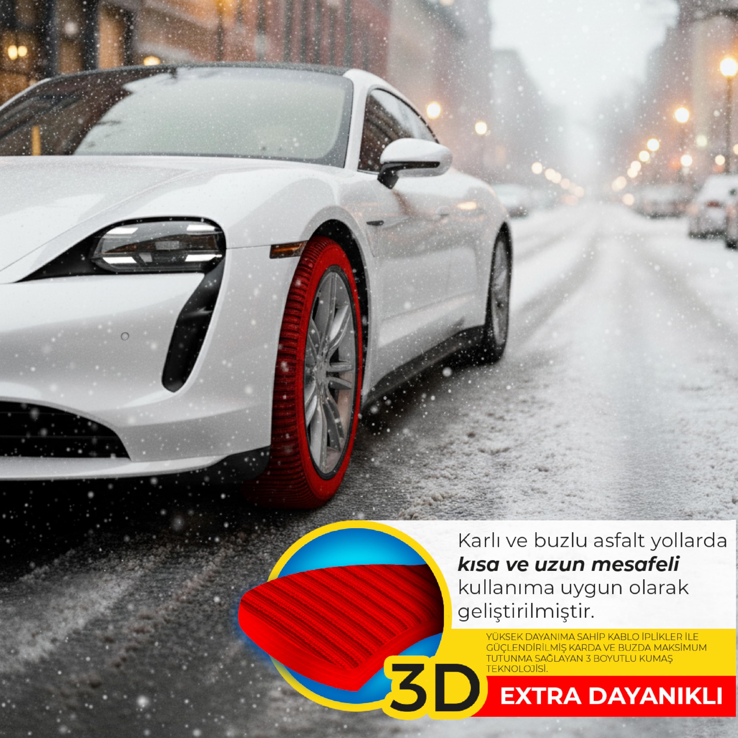 WeGeek, SERIE ACTIVE. Par de calcetines de nieve para coches, SUVs, 4×4s. Nueva HOMOLOGACIÓN EUROPEA EN 16662-1 que unifica los calcetines de nieve con las cadenas de nieve. TALLA XXL. Montaje 2min.