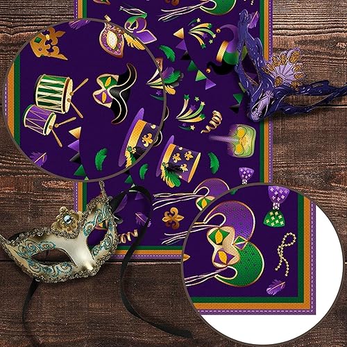 Miniatura 4 de Pudodo Mardi Gras - Camino de mesa con diseño de flor de lis mantel de fiesta de máscaras cocina comedor decoración del hogar 13 x 108 pulgadas