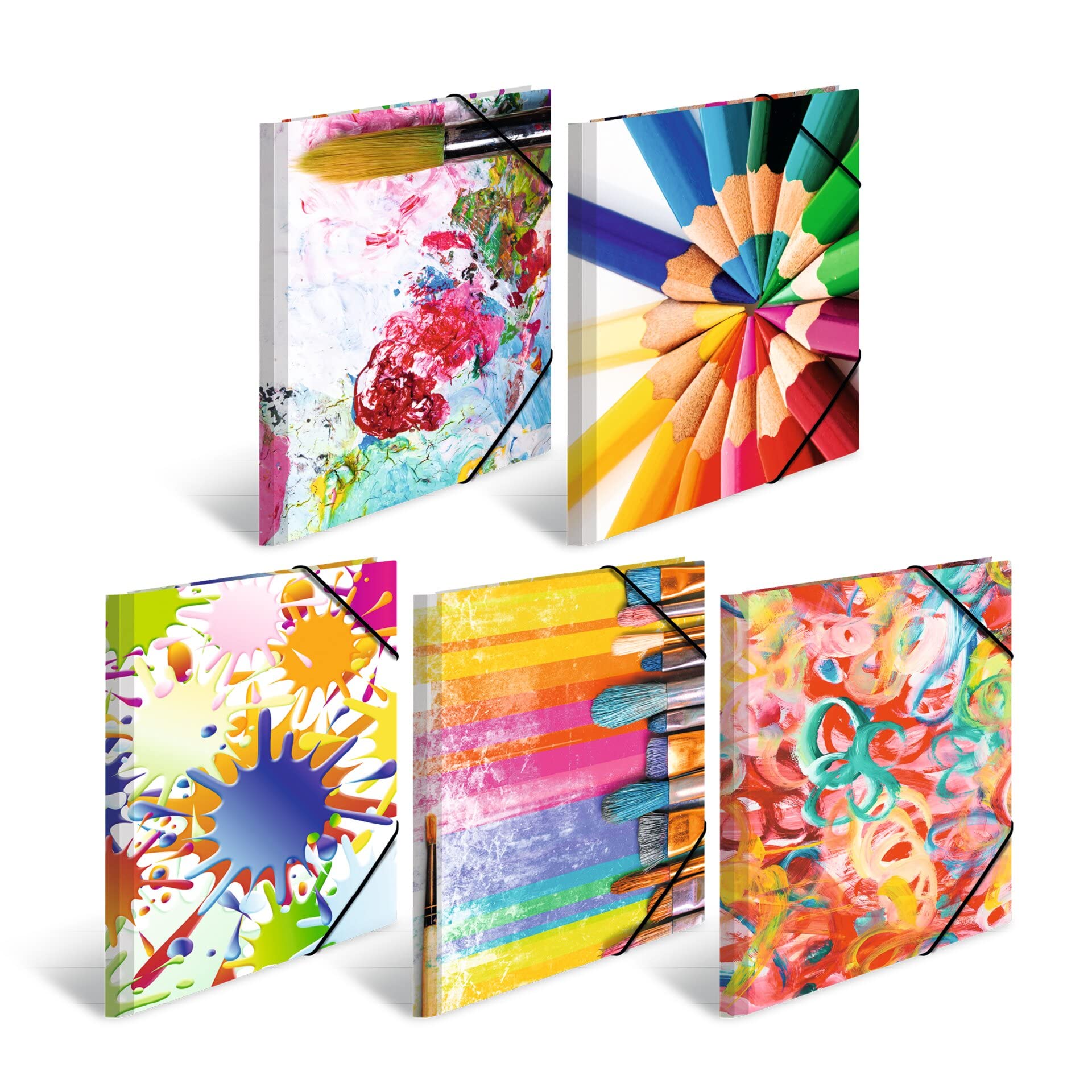 HERMA Collector's Folders A4 Art Set, Pack of 10, Children's Cardboard Corner Folder with Design Motif, Elastic Band