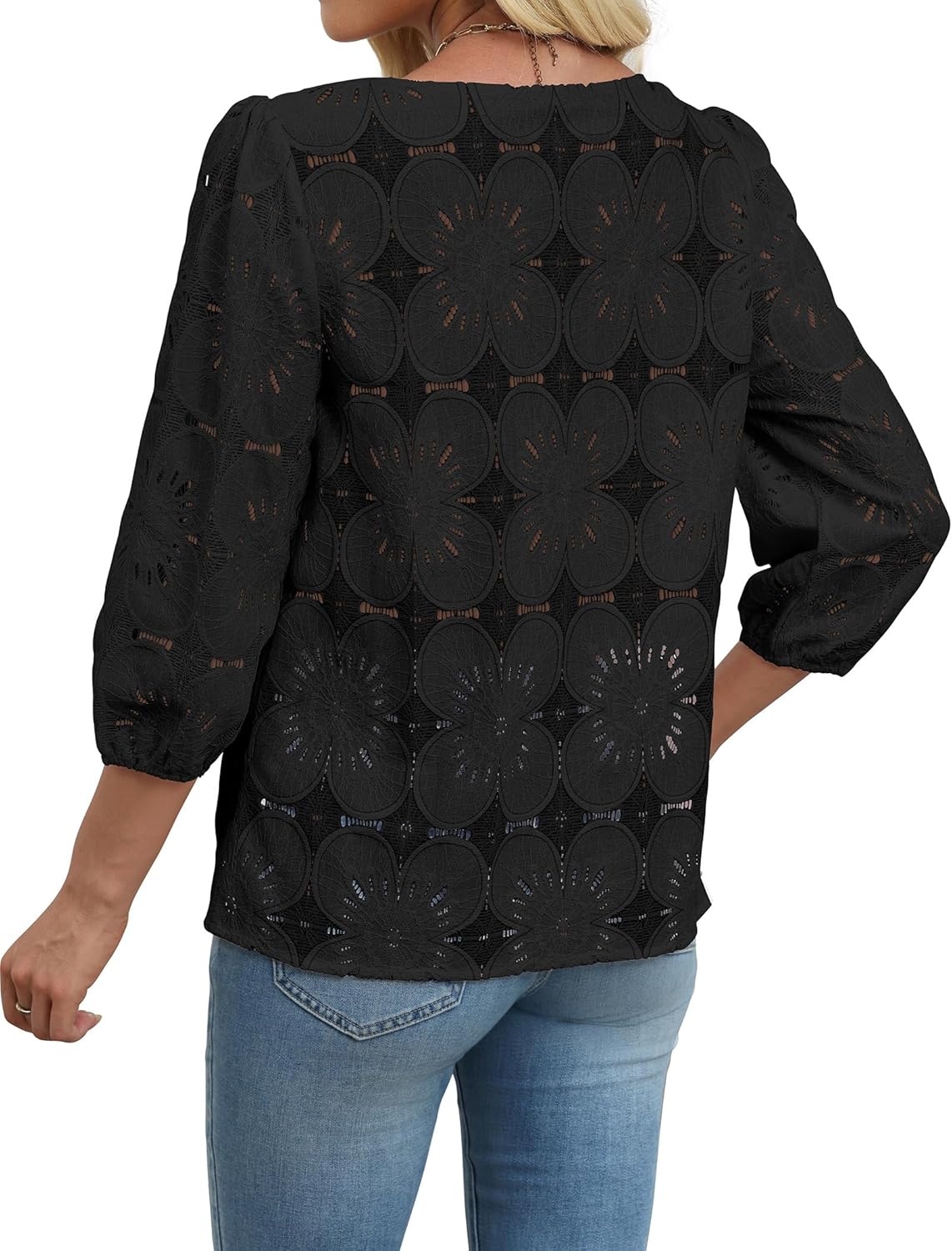 Sampeel Women Blouses Dressy Casual 3/4 Length Sleeve Tops Eyelet Lace Spring Summer Shirts Beach Vacation Clothes - Image 3