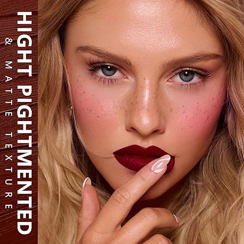 Miniatura 4 de MAKI YIKA Lápiz labial rojo burdeos mate, de larga duración, lápiz labial líquido rojo oscuro, a prueba de manchas, manchas de labios rojo baya,