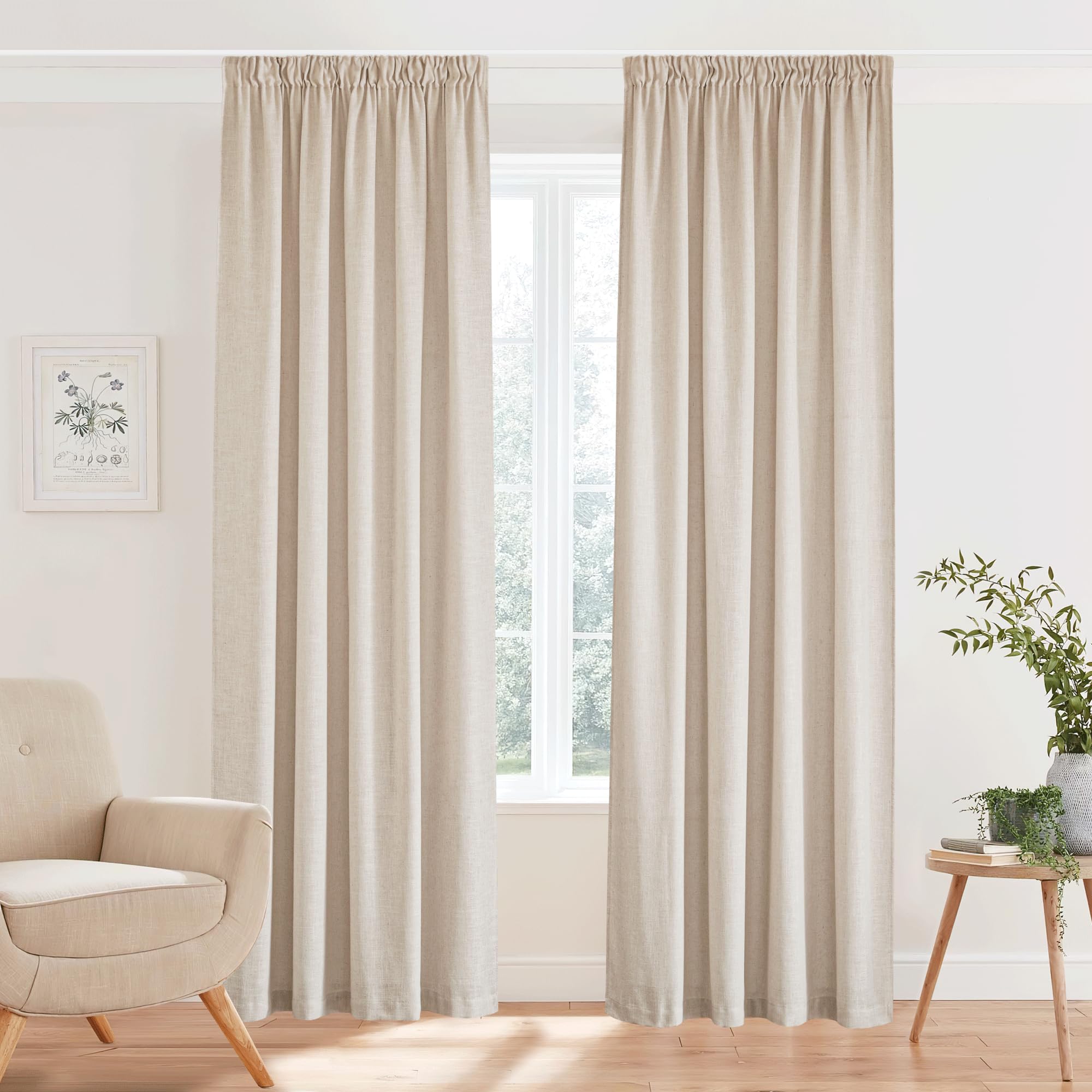 PONY DANCE Boho Gardinen Leinen Natur Wohnzimmer Vorhänge für Schienen 2er Set H 245 x B 140 cm Leinengardine mit Kräuselband Vorhang Leinenoptik Halbtransparent Linen Curtains Bedroom