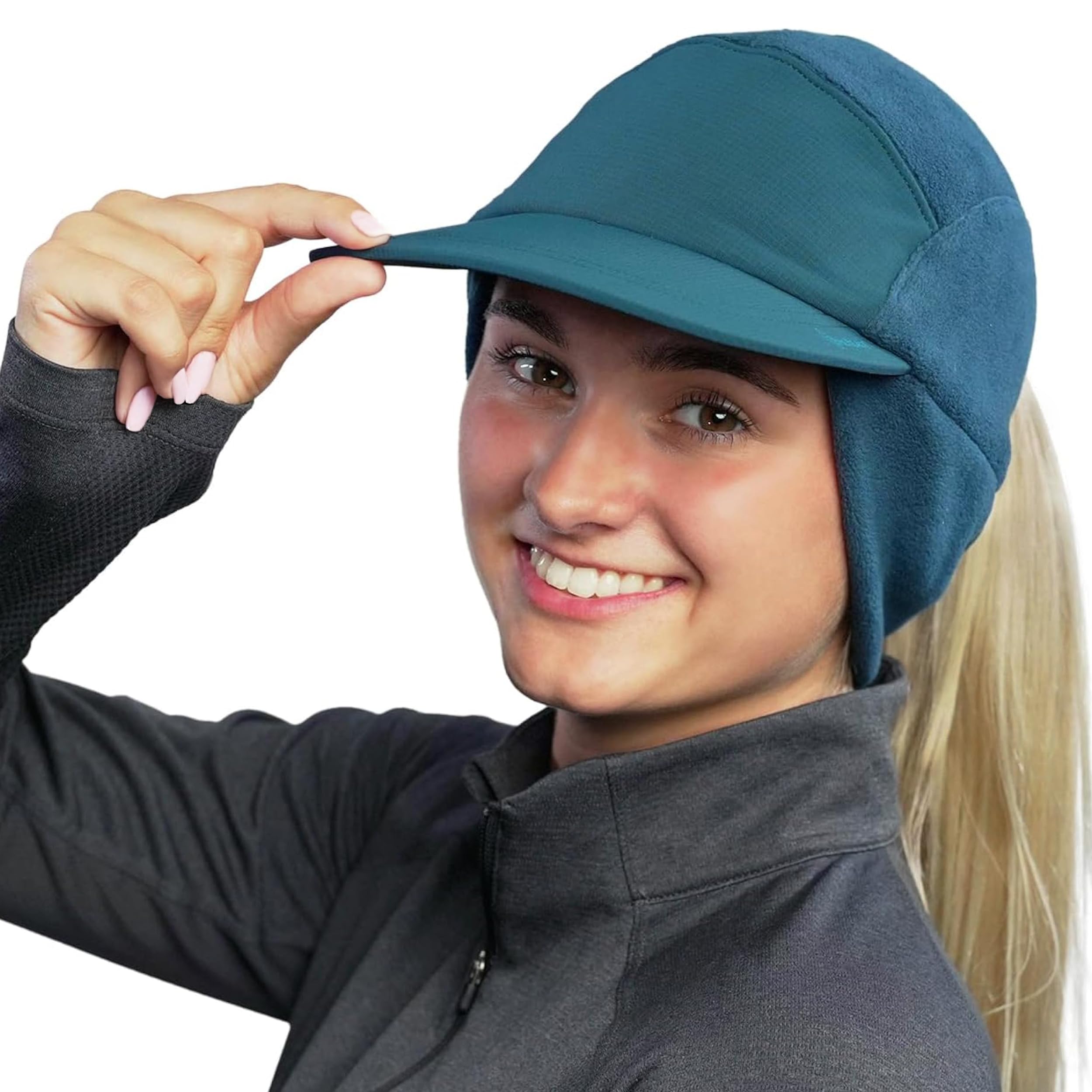 TrailHeads Gorro de cola de caballo, gorro de forro polar para mujer, gorro de invierno con visera, sombreros cálidos para mujer, sombrero de correr, golf de invierno