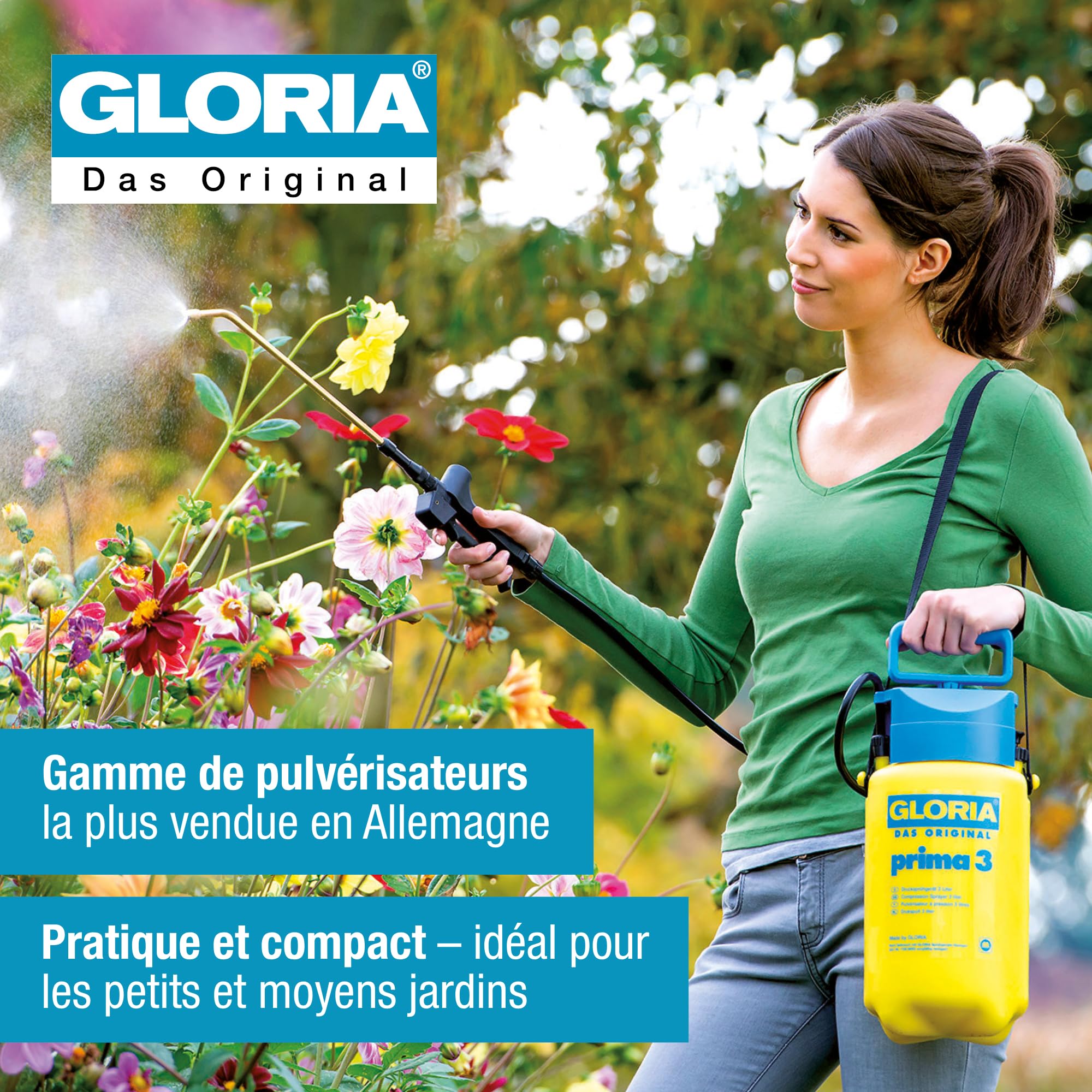 GLORIA Pulvérisateur de Jardin Prima 3 | Pulvérisateur à Pression 3L Compact et léger | Buse en Laiton réglable pour Soin des Plantes & désherbage sur Balcon et Petits Jardins