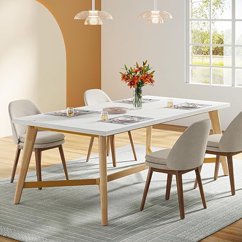 Miniatura 4 de Tribesigns Mesa de comedor para 6-8 personas, mesa de cocina rectangular de 70.9 pulgadas con patas de madera maciza, mesa de comedor de madera de