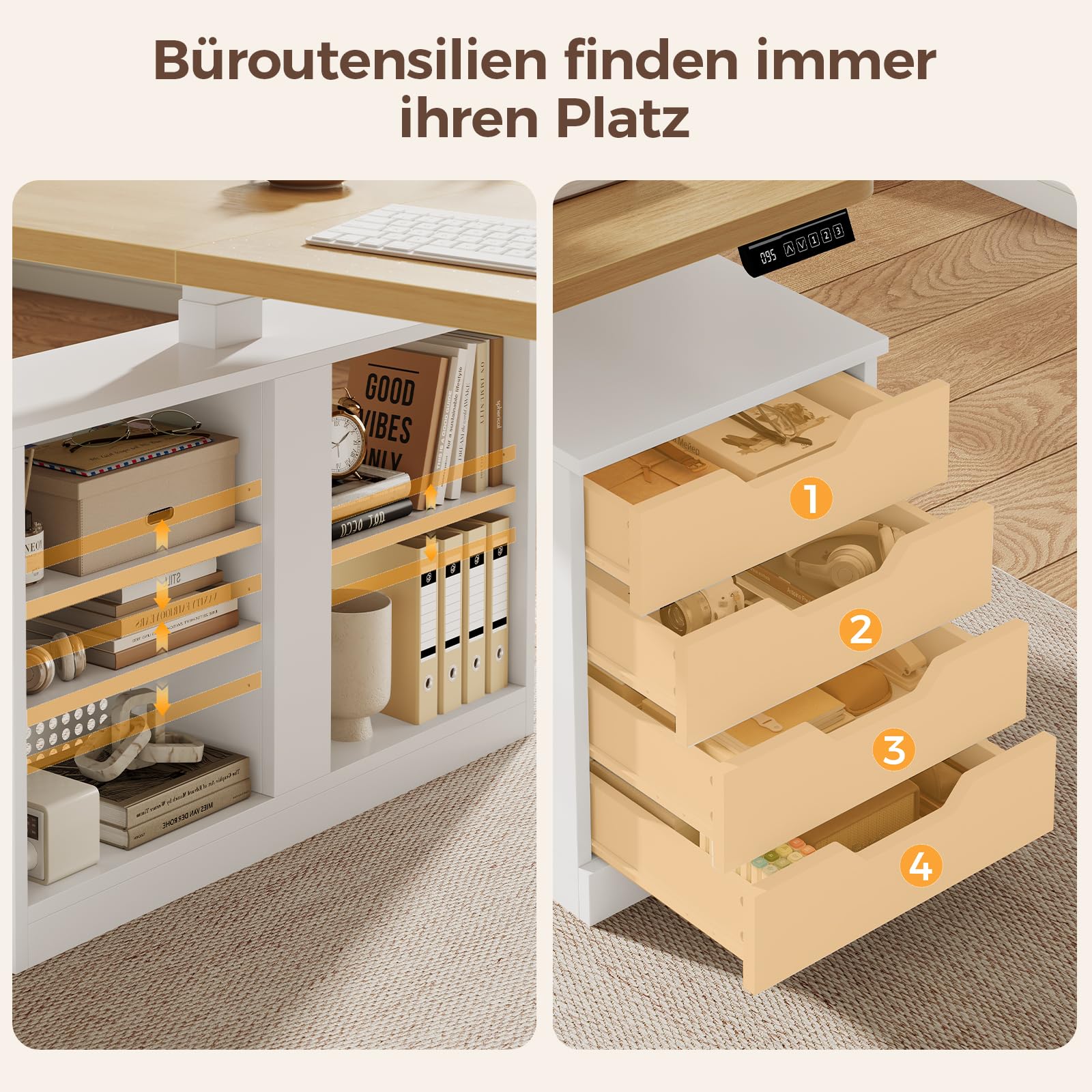 Höhenverstellbarer Schreibtisch ,Schreibtisch 160x70 cm mit 4 Schubladen