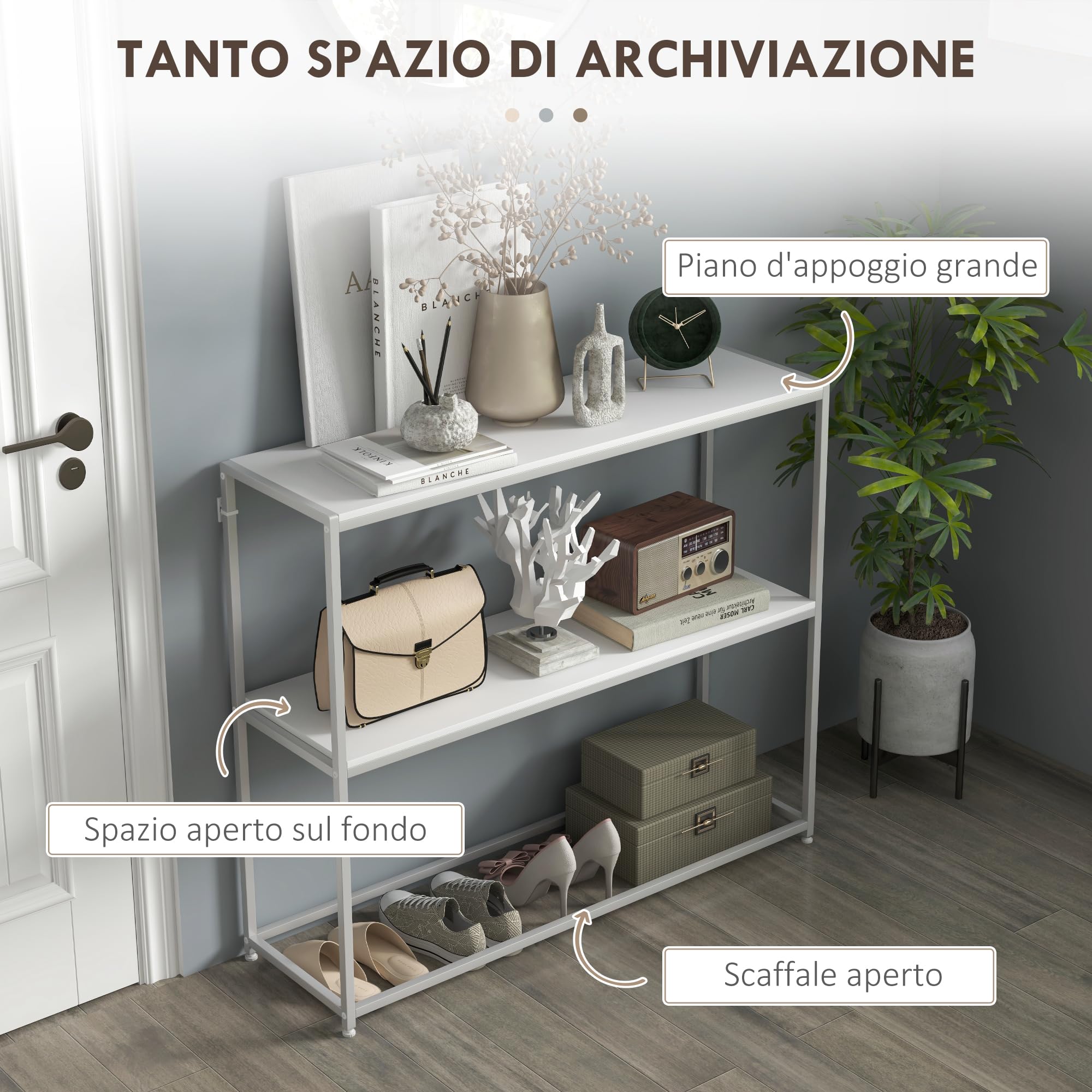 HOMCOM Tavolo Consolle Slim da Ingresso con Ripiano Aperto, Mobile Consolle in Acciaio e Truciolato, 100x30x87 cm, Bianco