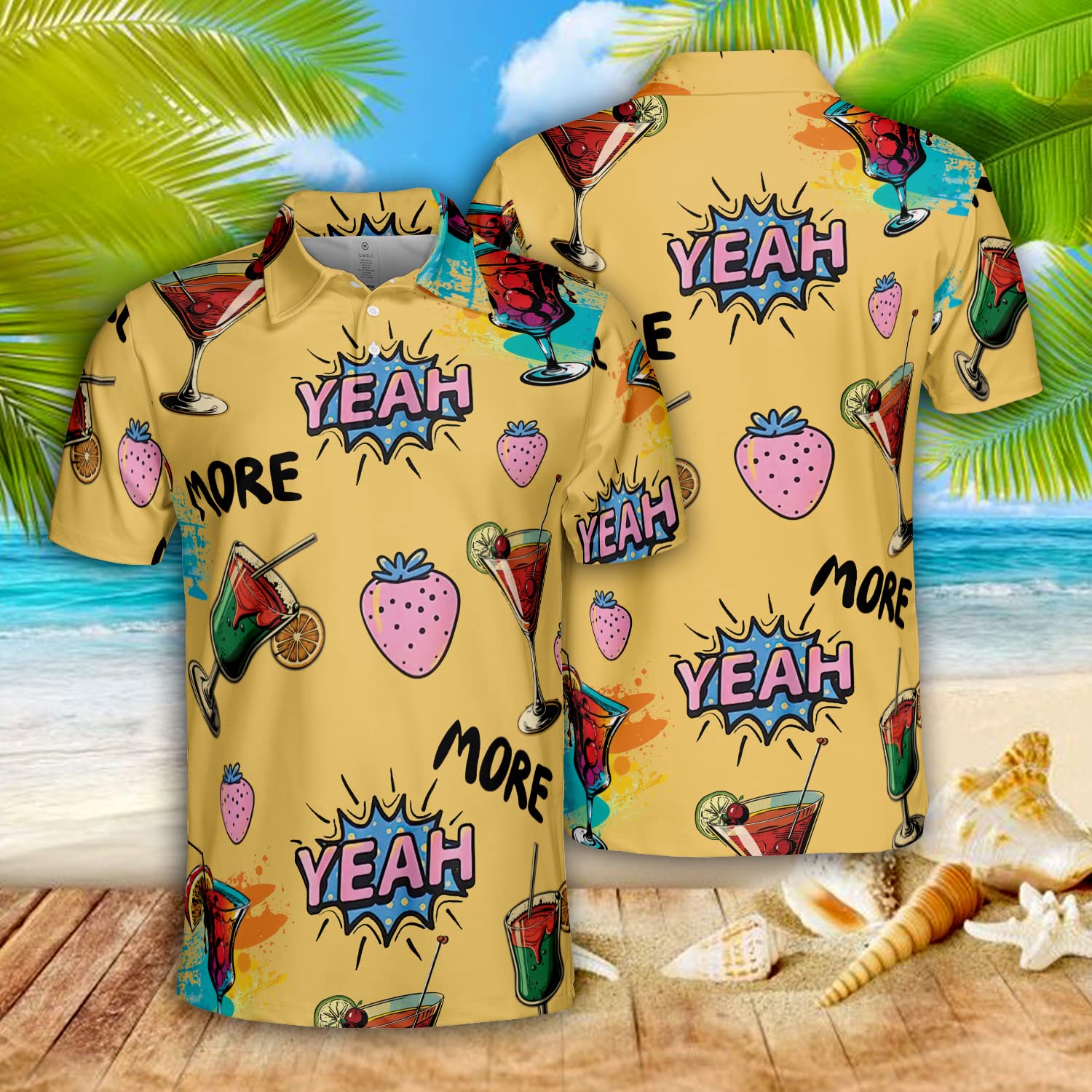 Cocktail Polo Shirts for Men - Short Sleeve Golf Shirts Holiday Mens Polo T-Shirt Casual Style Series 57 Size L