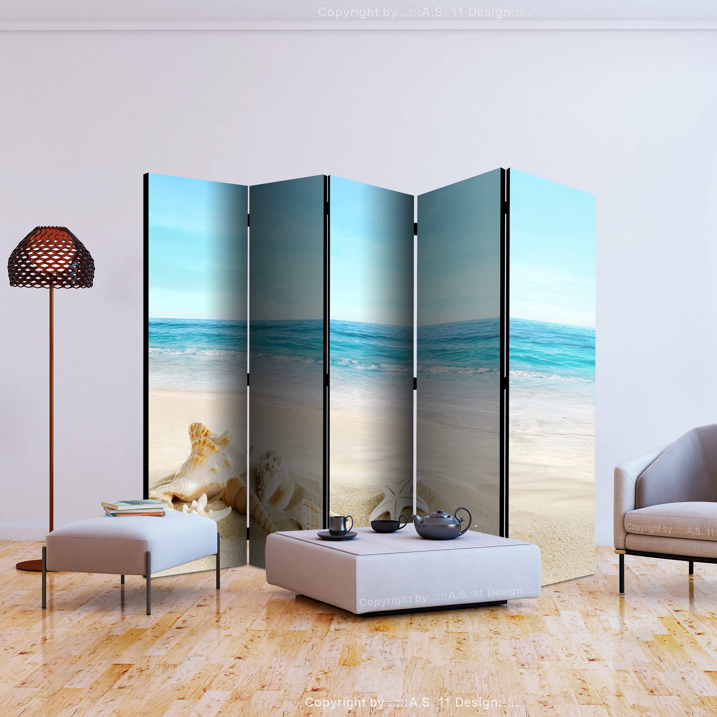 Decomonkey Paravent Raumteiler - 225x172cm 5-teilig Meer Motiv