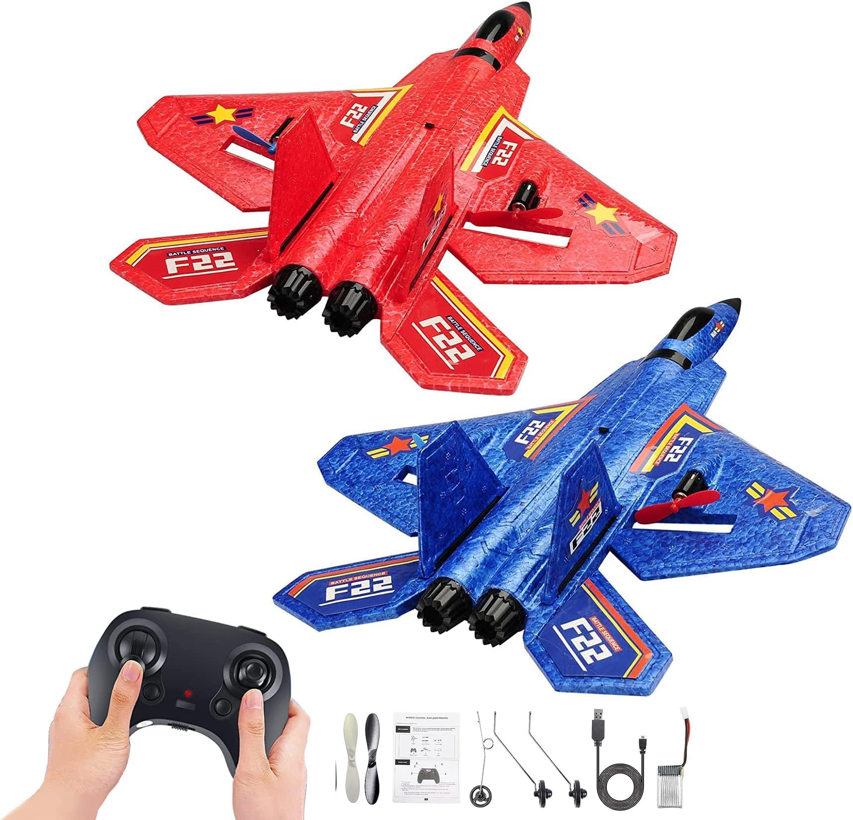 Magicwand ?Pack Of 2 RC Planes Epp Foam Jet Fighter Stunt RC Airplane With Automatic Balance System, For Beginners Aircraft Fighter With LED Light?Random Color?, For Kid