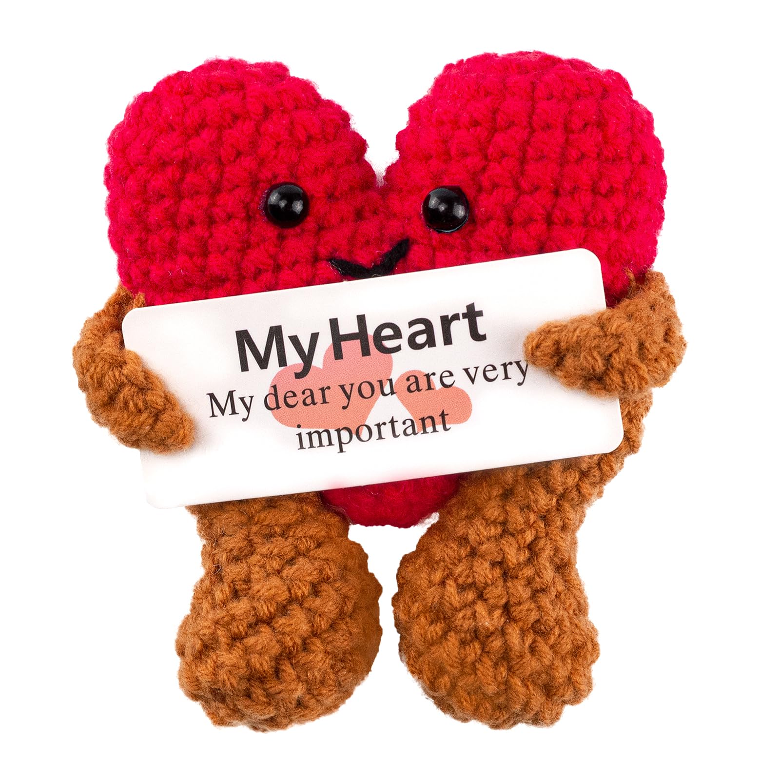 Mini Crochet Positive Love Heart Gifts, Knitted Pocket Hug Emotional Support Desk Decor, Cute Funny Christmas Valentine Birthday Gift for Friends Couple Lover Children Family (My Heart)