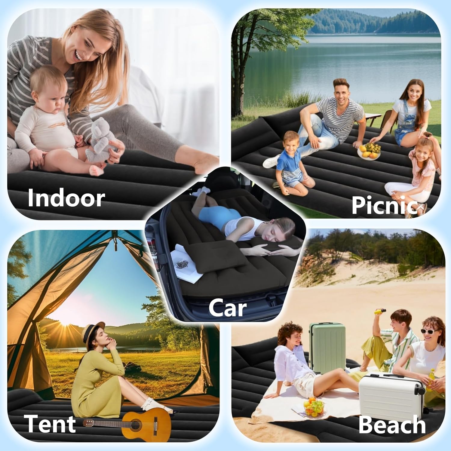 Car Air Mattress, Inflatable Bed Compatible with Tesla Model Y Mattress for SUV Truck RV Van Backseat Trunk, 6.4 ft Portable & Foldable Car AirBed Sleeping Pad for Tent Travel Camping Essentials Black