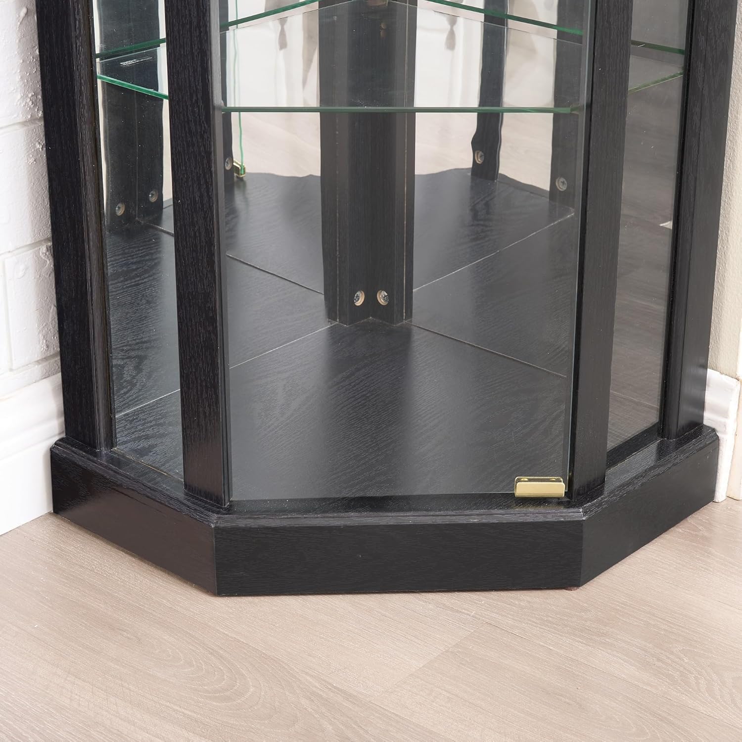 Havemies Corner Curio Cabinet with Integrated Lighting, Tempered Glass Display Case for Antique & Wine Collections, Secure Corner Storage with Adjustable Shelves (Black)