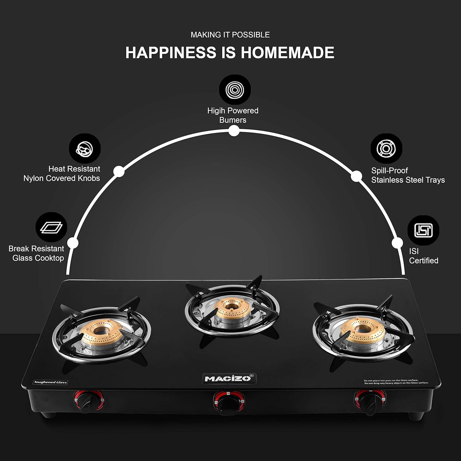 macizo brio 2 burner black manual ignition glass gas stove