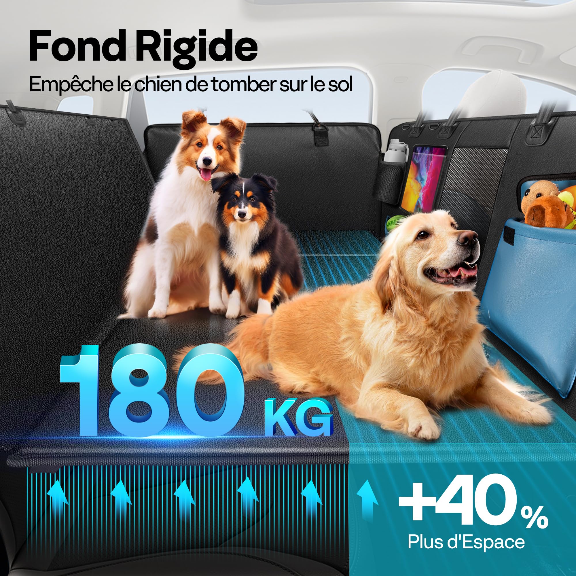 Couverture pour Chien Voiture Siège Arrière Rigide et Imperméable Anti-Rayures Protection Latérale et Fenêtre de Visualisation Convient SUV et Petits Camions