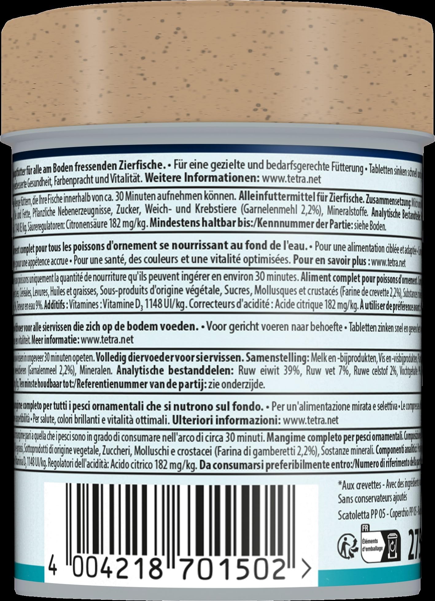 Tetra Tablets TabiMin – Alimento en comprimidos para todos los peces de fondo, como siluros, lochas o barbos que buscan alimento en el sustrato, bote con 275 comprimidos