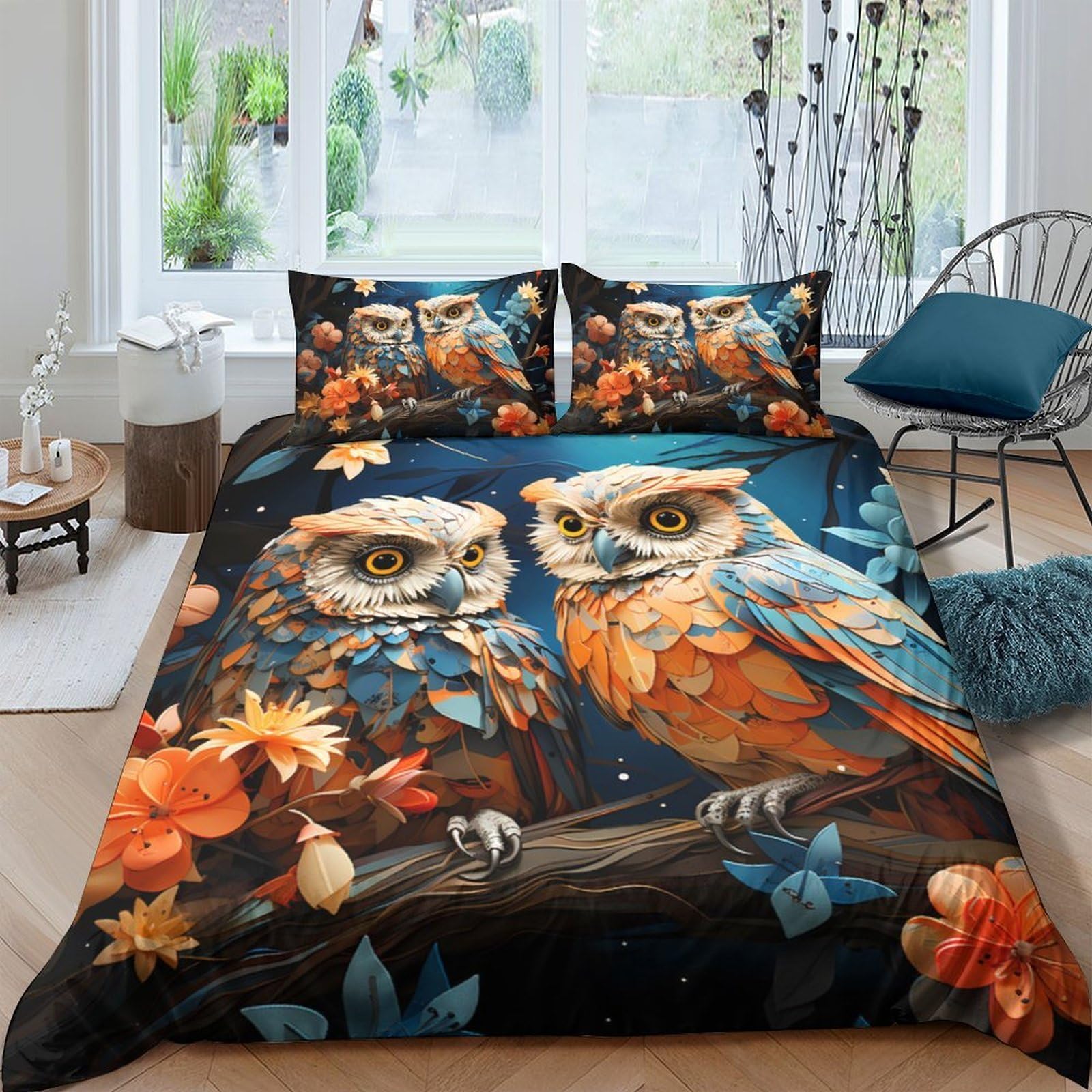 Ctjqhvkz Style-9 3D Printed Owl Forest Fitted Sheet Microfiber Soft Autumn Leaves Bed Cover For Bedroom Dorm Decor Mattress Protection Single（135X200cm）