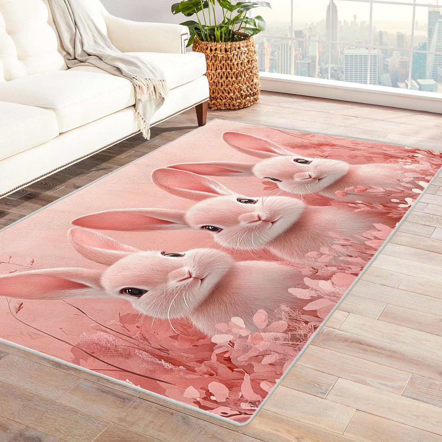 Moquette lapin 3D rose tapis de sol intérieur moderne doux poil ras 60x90 cm