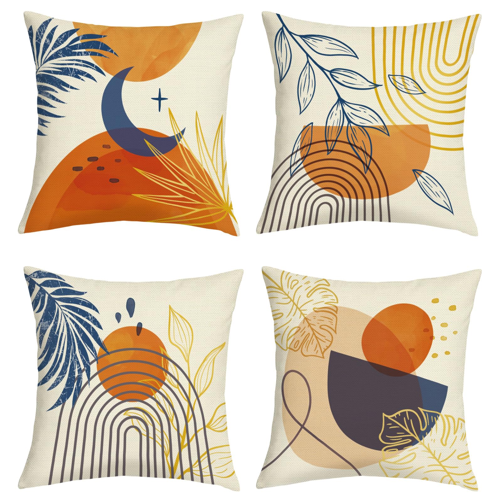 Joymaison Cushion Covers 45 x 45 Set of 4 Modern Abstract Boho Line Cushions Covers Minimalist Geometric Art Decorative Cushion for Sofa Living Room Chair