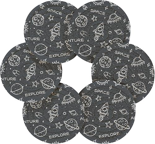 Miniatura 2 de innewgogo Space Rockets 6 Pcs Absorbent Drink Coasters for Tabletop Protection Handmade Round Woven Coaster with Holder & Heat Water Resistant Bulk