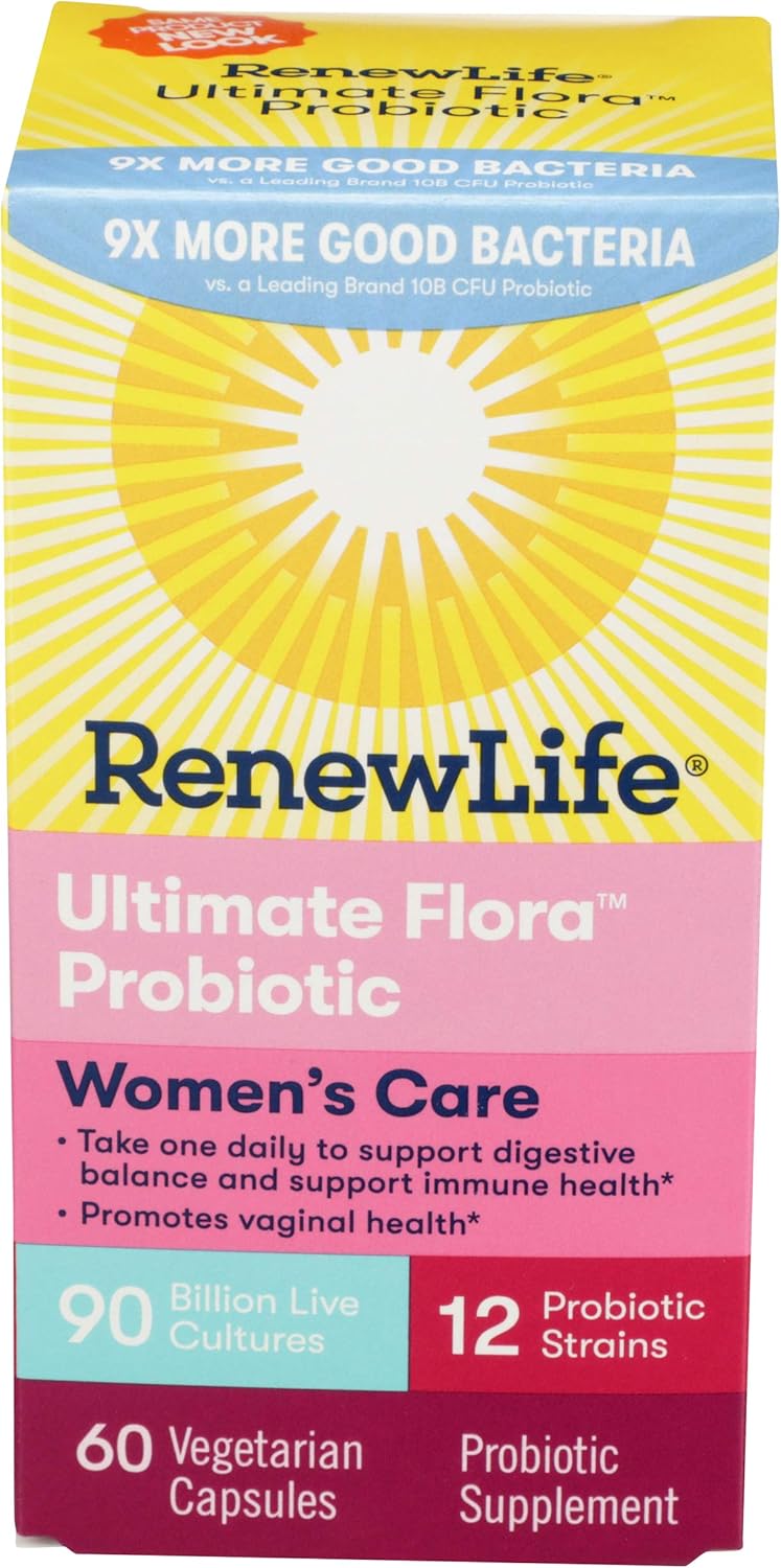 Renew Life Women’s Probiotic Capsules, Supports pH Balance for Women, Vaginal, Urinary, Digestive and Immune Health, L. Rhamnosus GG, Dairy, Soy and Gluten-Free, 90 Billion CFU – 60 Ct