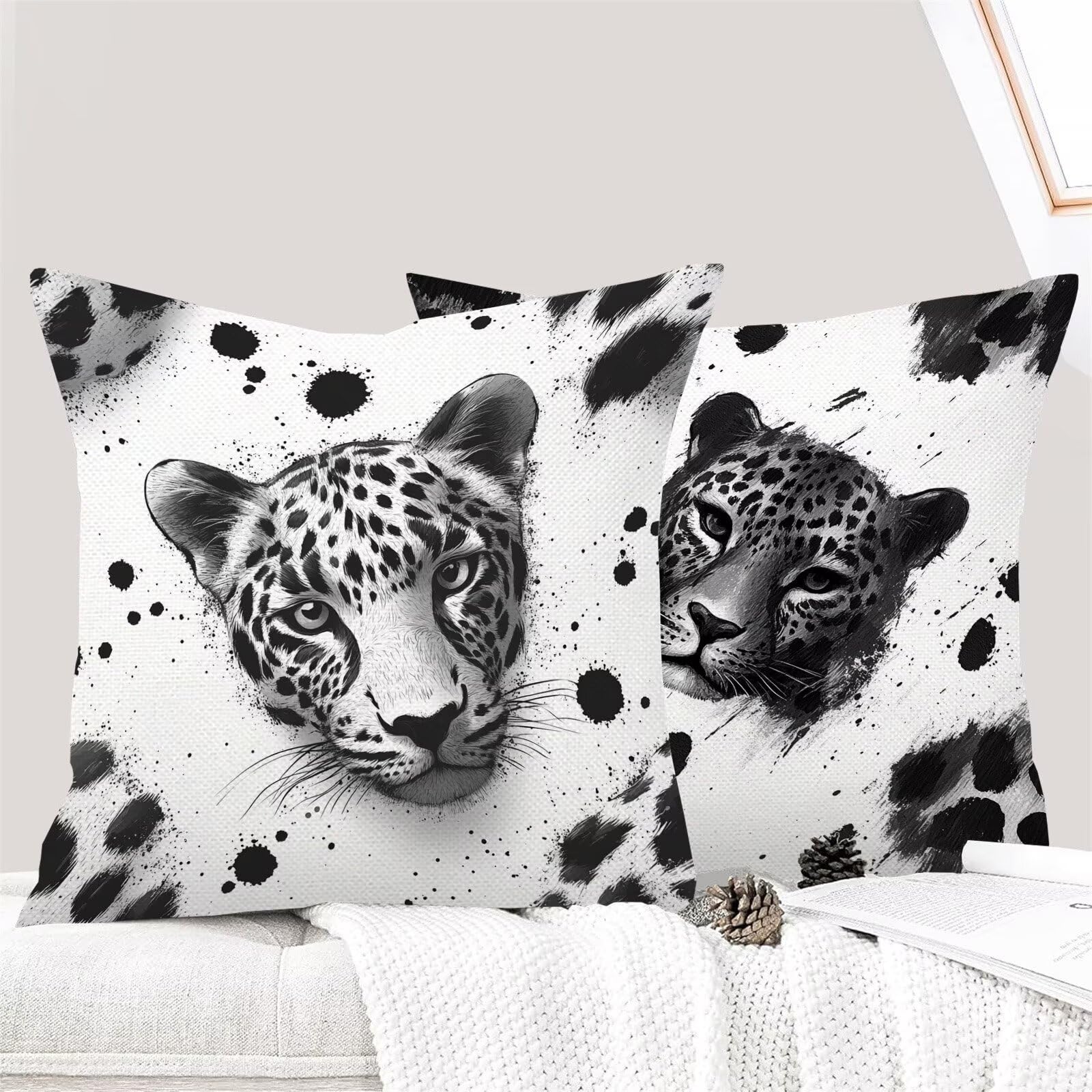 Juego de 4 Fundas Cojines Negro Animales (3) 45 x 45 cm Fundas Cojines, Decoración Moderna Cojin Exterior, para Sofá salón Coche Cama Sillas Decoración, Cuadrado Terciopelo Sofá Cojín Exterior m-260
