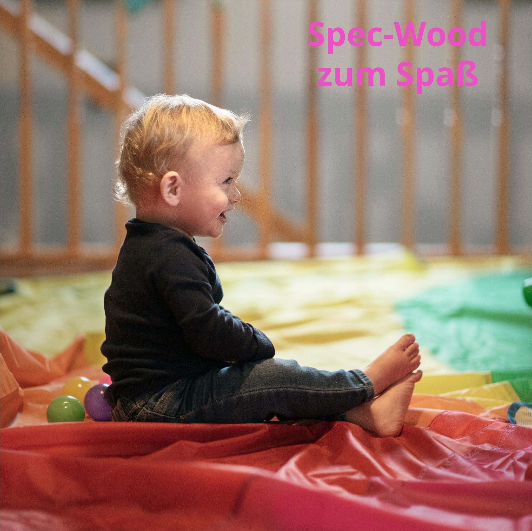Spec-wood Parc pour bébé pliable avec porte XXL 92 x 74 cm en bois de hêtre – Parc bébé en bois avec sécurité – Barrière sécurisée pour enfants à 6 angles – Grille malléable