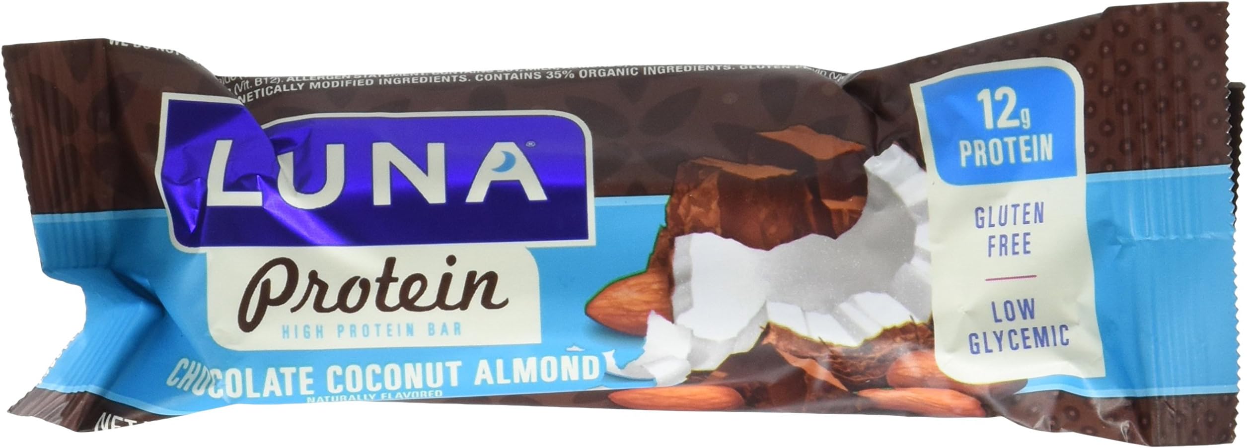 LUNA Protein - Gluten Free Protein Bar - Chocolate Coconut Almond - (1.59 Ounce Snack Bar, 12 Count)
