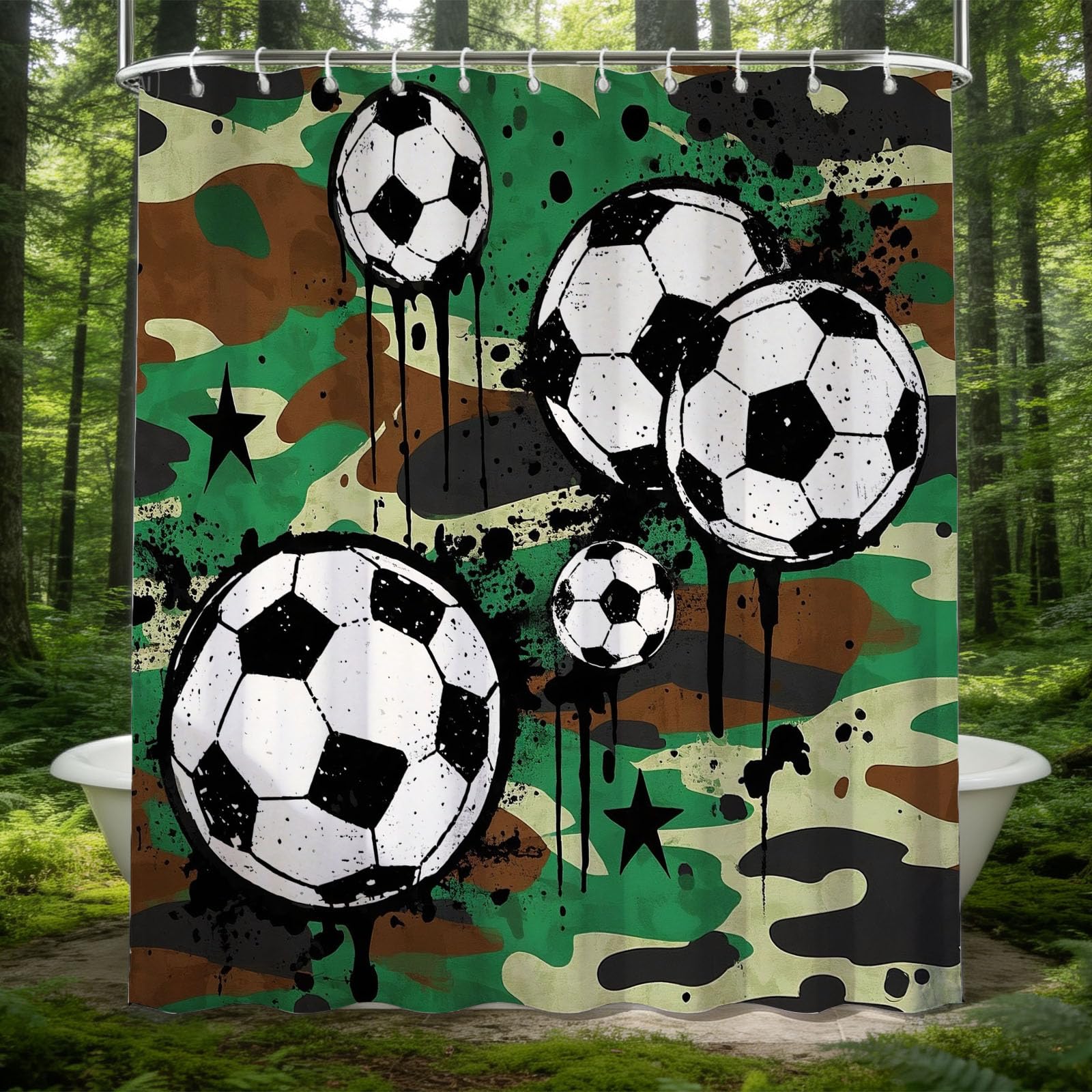 Rideau de douche sport football 200x200 pour salle de bain enfant et ado