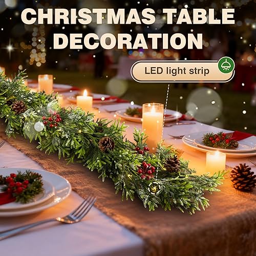 Miniatura 4 de 2 guirnaldas artificiales de pino Norfolk de 6 pies, guirnalda de Navidad de invierno de tacto real, guirnalda verde artificial para mesa, repisa,