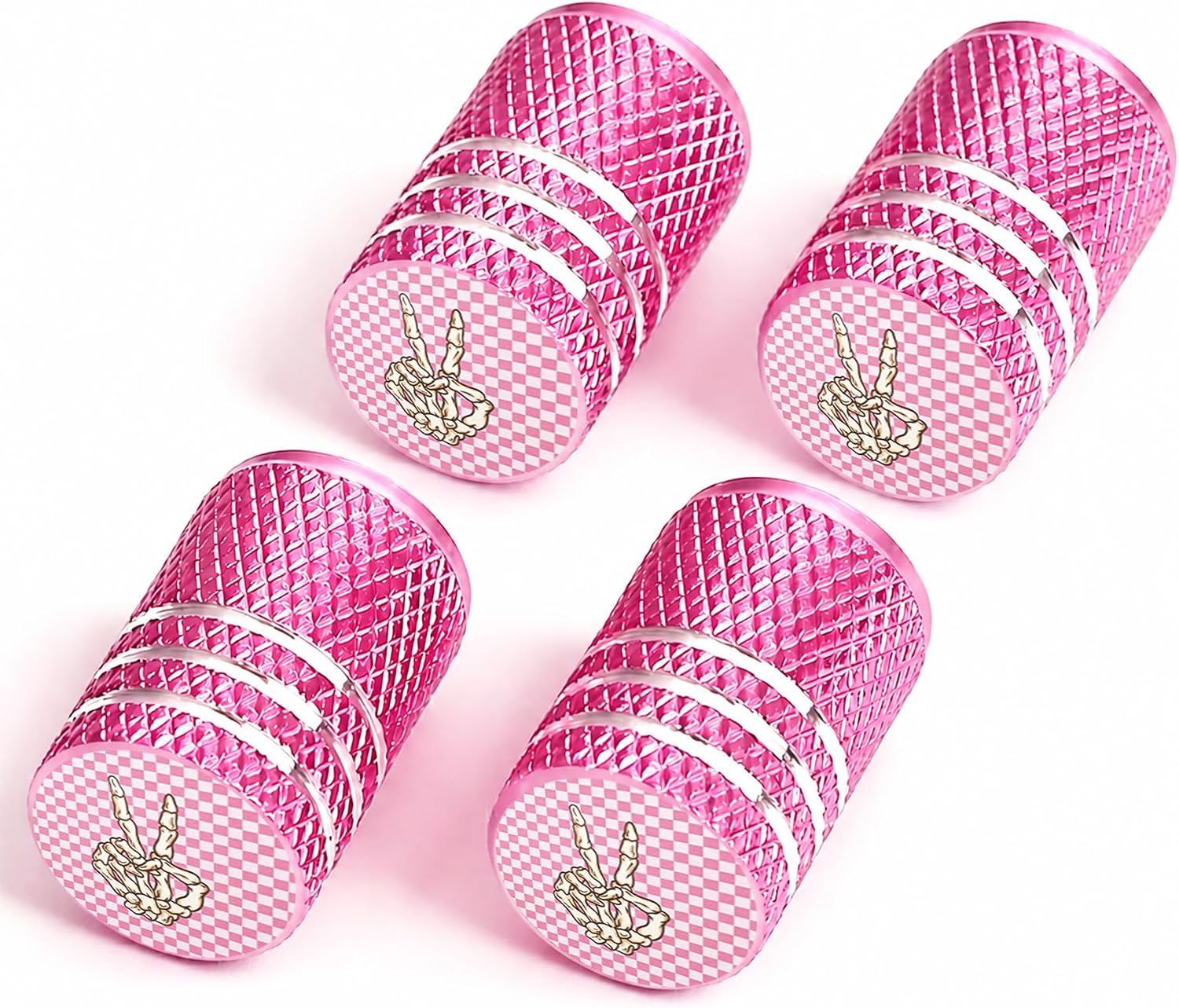 4PCS Skeleton Tire Valve Stem Caps,Pink Tire Air Cap Cover