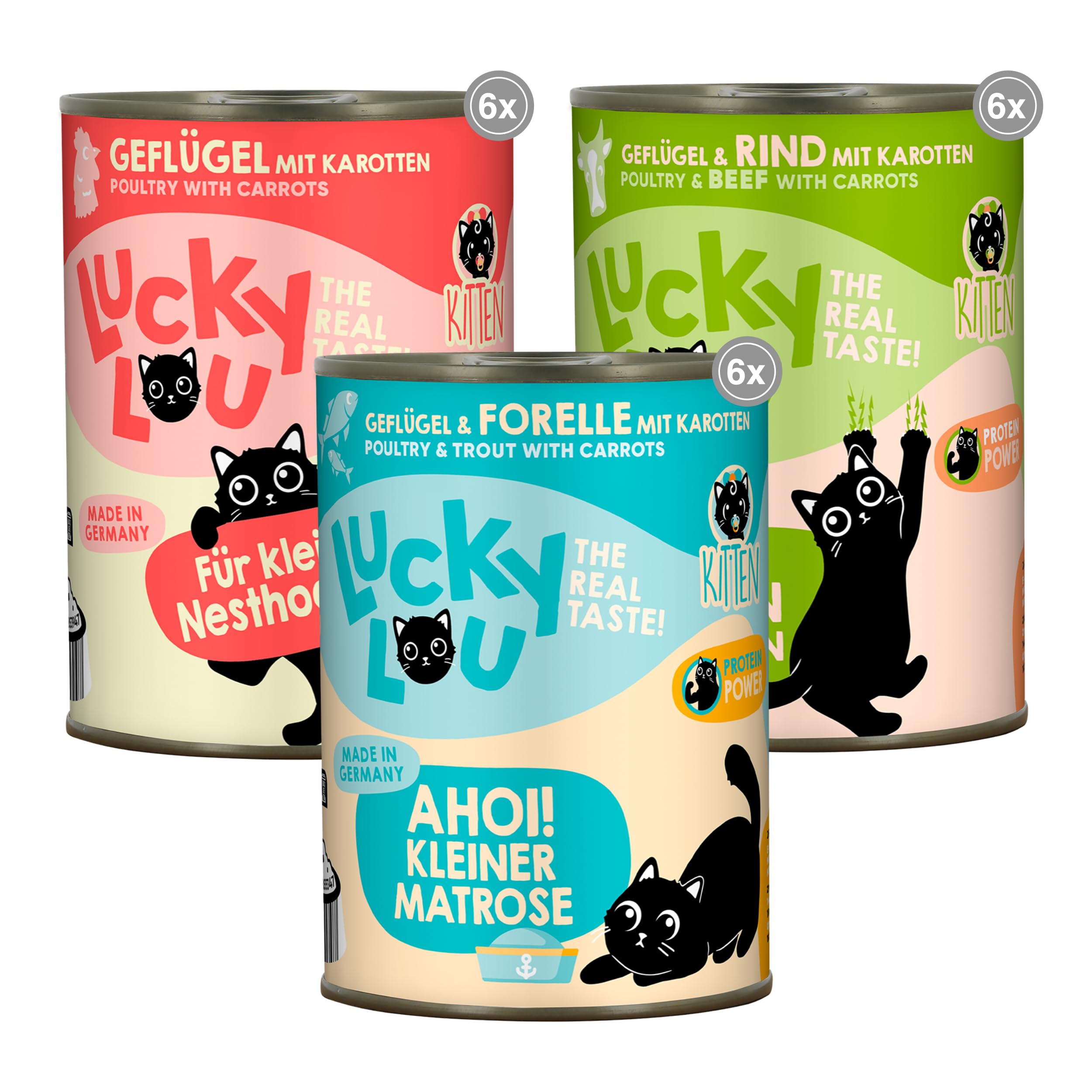 Lucky Lou Kitten Katzenfutter nass - 18 x 400g - hochwertiges Kittenfutter mit viel Protein - Nassfutter getreidefrei & ohne Zucker für Junge Katzen/Junior Katzen