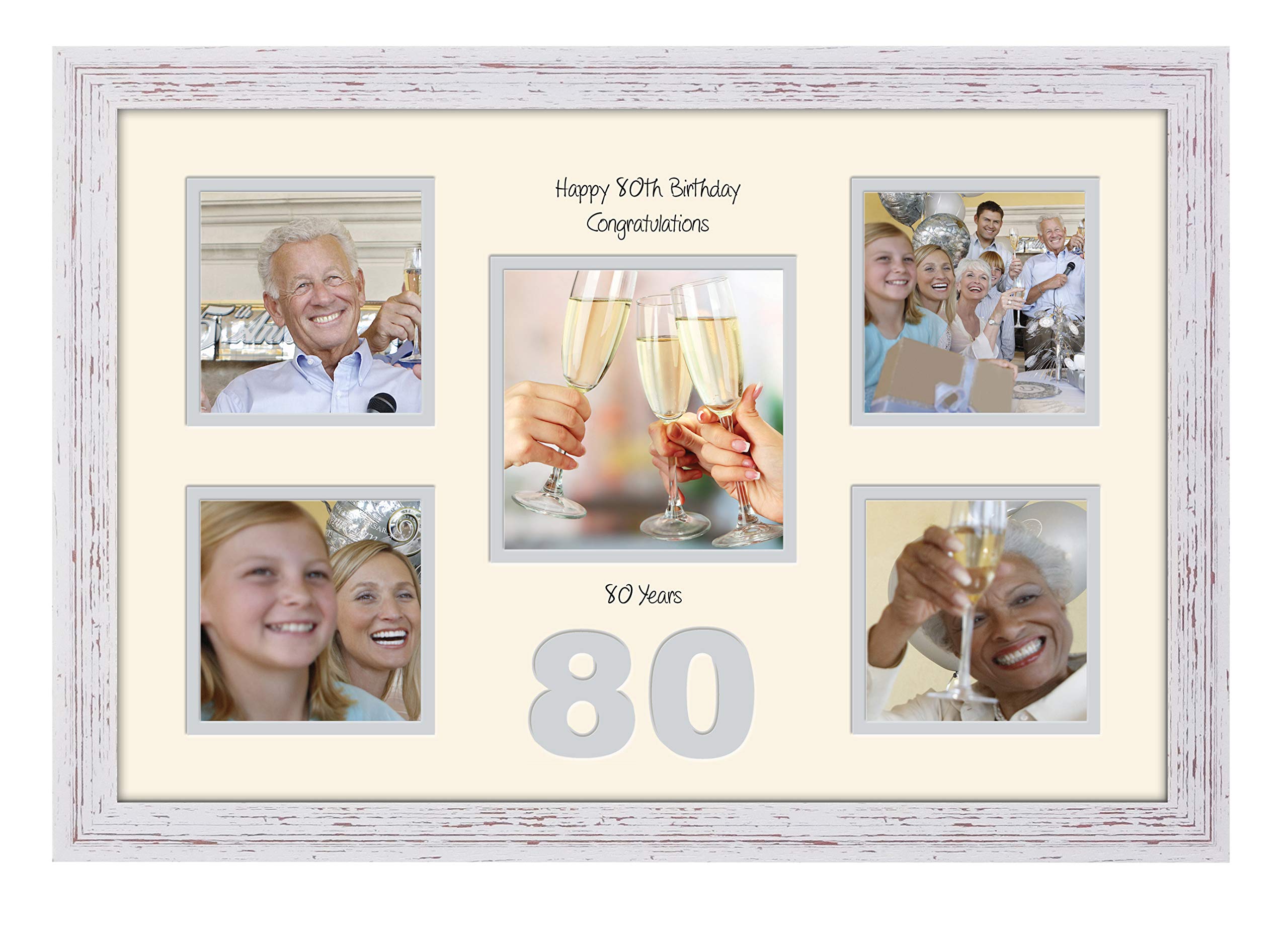 Photos In A Word Shabby Chic Finish Frame Cream Mount Grey Inside 80Th Birthday Photo Frame 4"X4" X4 And 5"X5" Photo 972D (Shabby Chic Finish Frame Cream Mount Grey Inside)