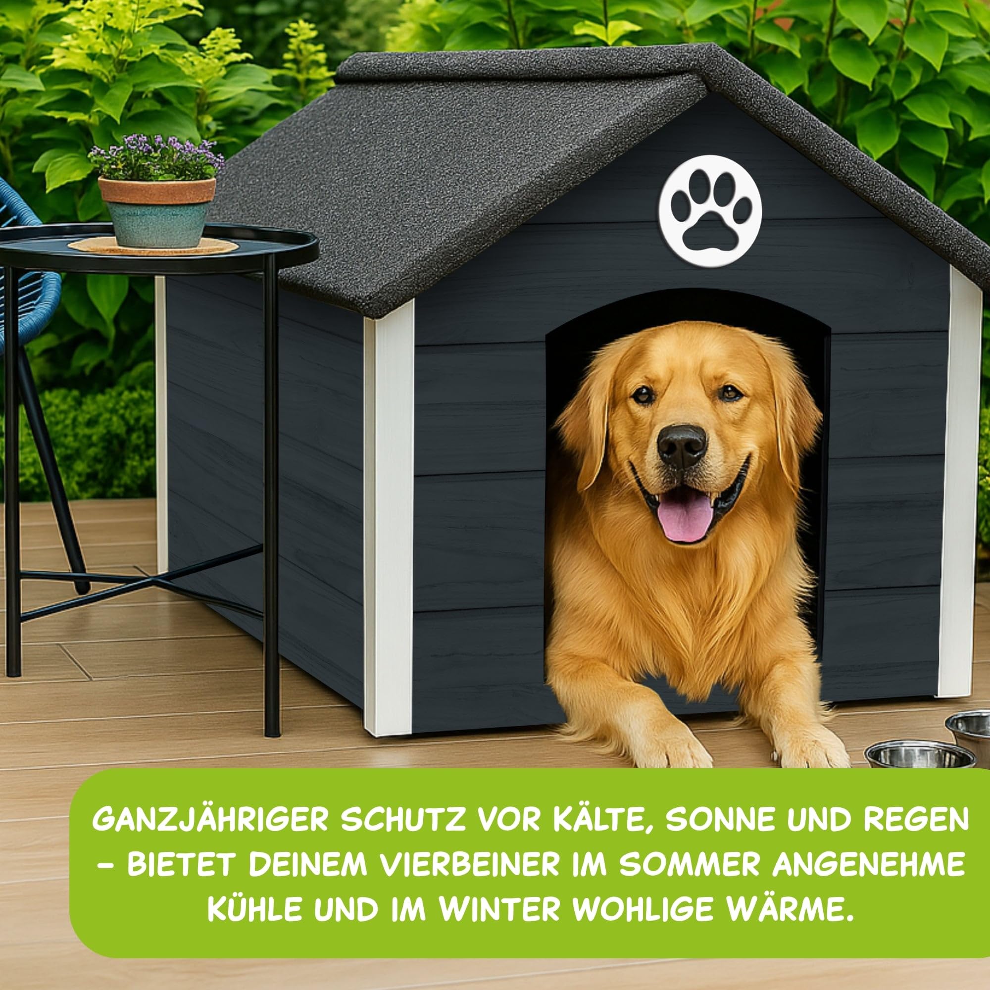 Outentin Cuccia Per Cani Da Esterno Isolata - Casa Per Cani Di Taglia Grande Invernale e Impermeabile - Cuccia Per Esterni con Tetto Inclinato - Villa Moderna e Robusta - 103 x 90 x 70 cm - Grigio