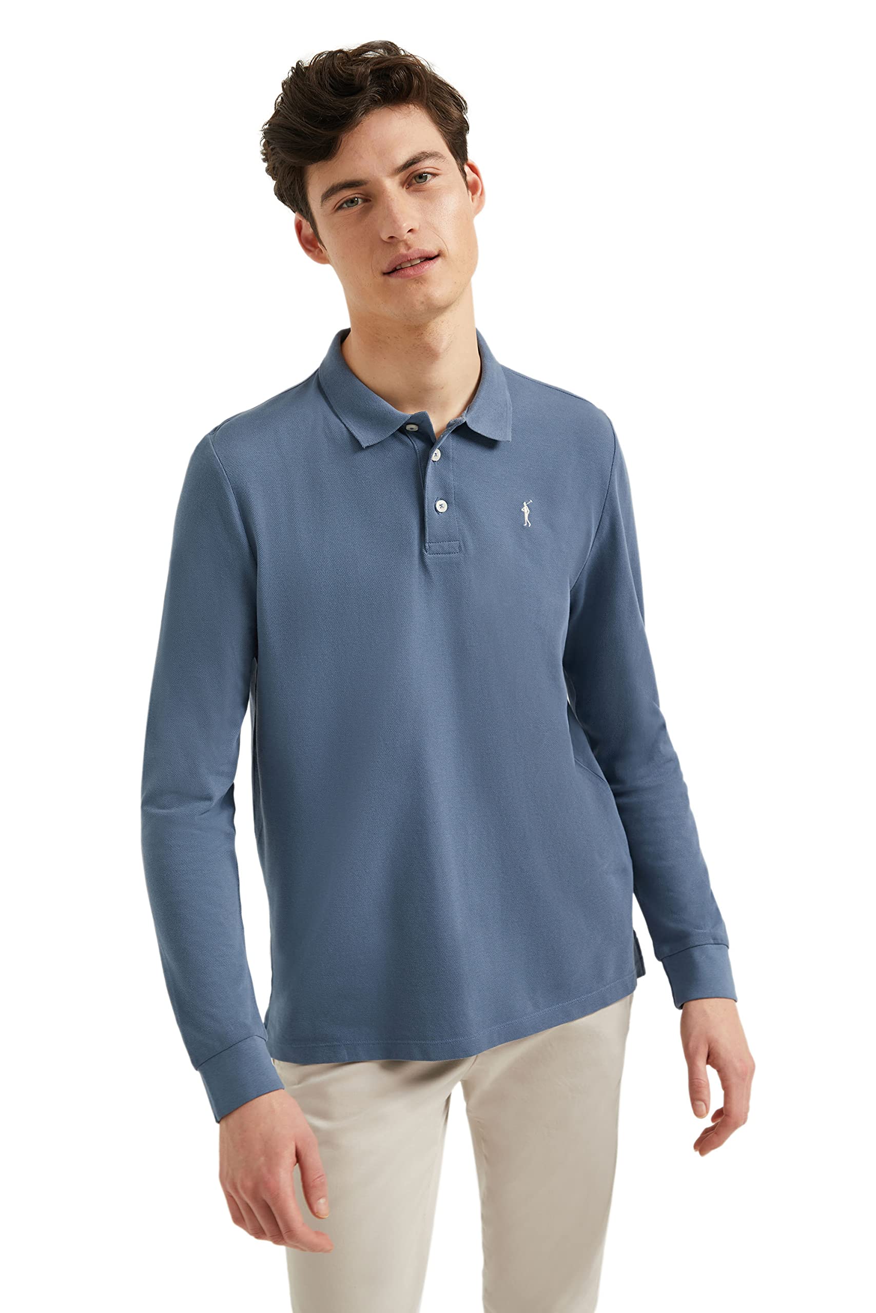 Polo Club Polo Elegante Uomo Manica Lunga Ricamo con Logo - 100% Cotone -