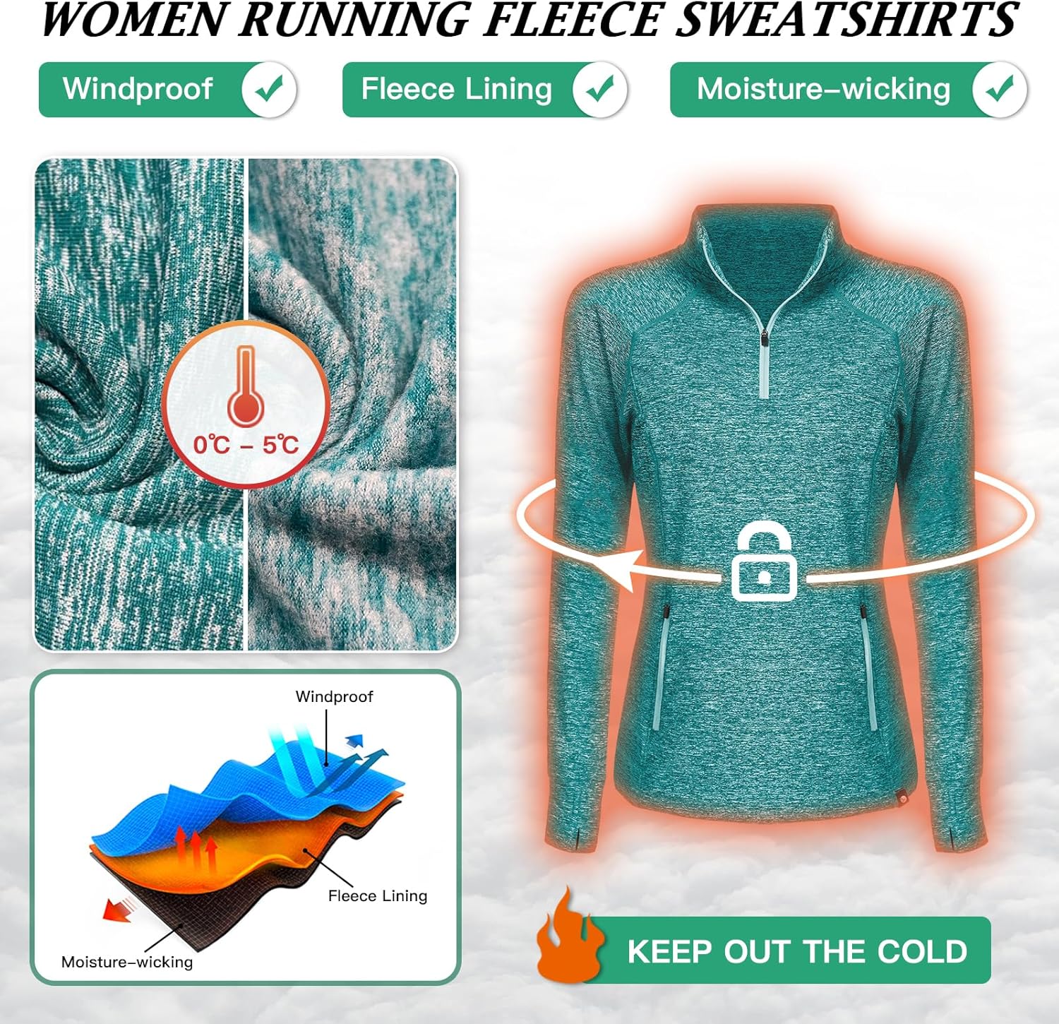 Soneven Women Thermal Fleece Sweatshirt Half Zip Thumbholes Winter Long Sleeve Pullover Tops Mock Neck Running Jacket - Image 3