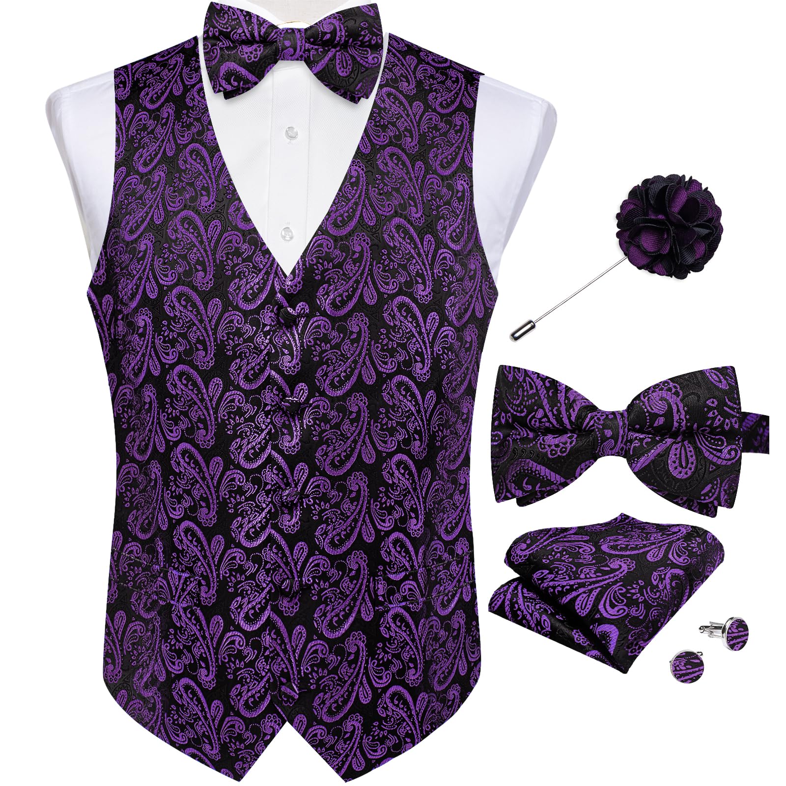 DiBanGu Mens Paisley Suit Vest Bowtie Formal/Casual Dress Waistcoat
