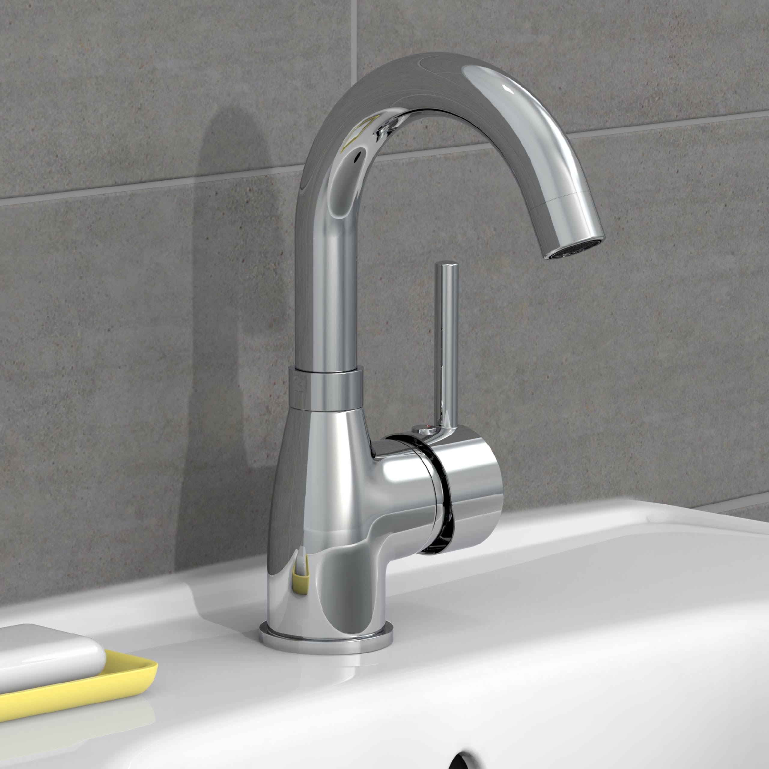 EISL Lavabo Futura NI075FUTCR de bajo Consumo, Grifo Giratorio 360° para baño, Mezclador Monomando, Cromo