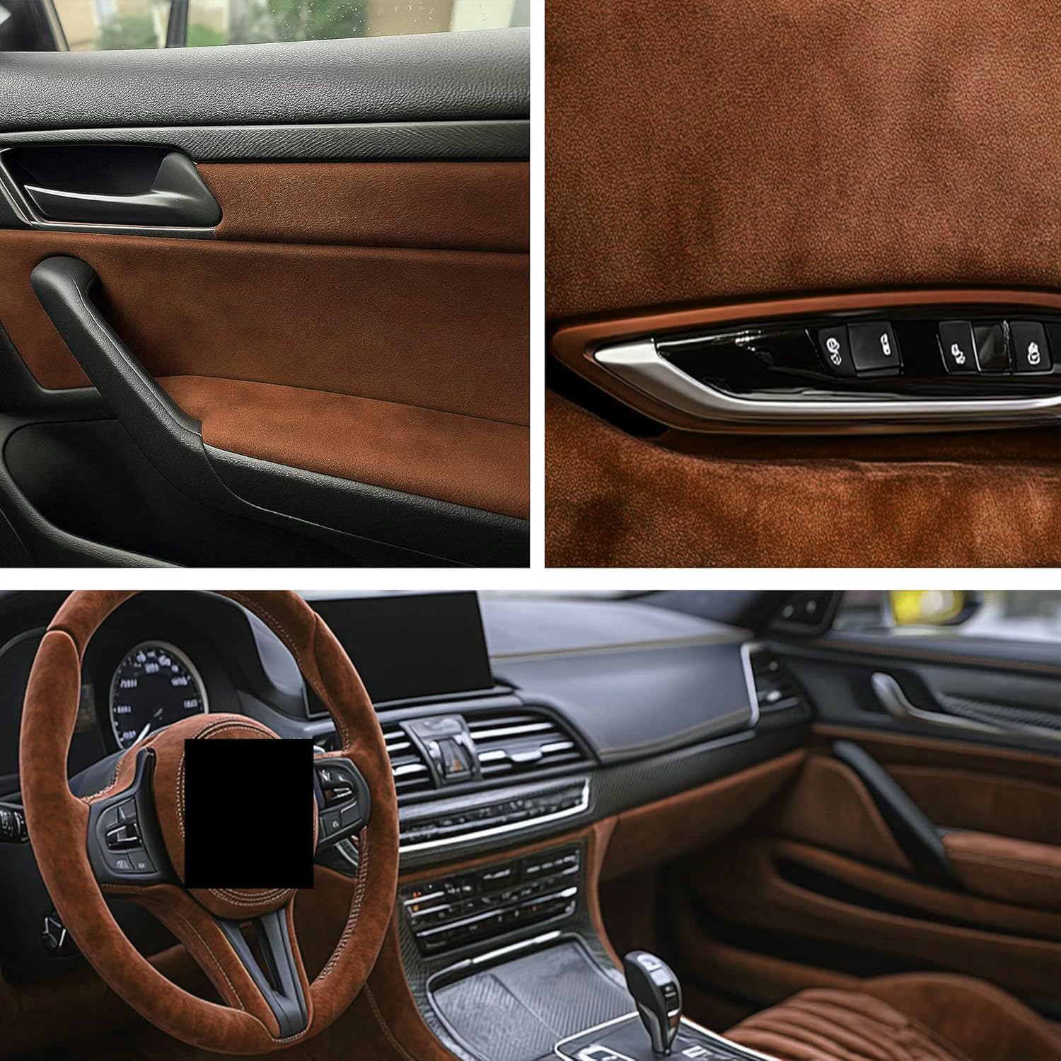 Tissu en microfibre autocollant, Film stretch extensible, Tissu velours, Tissu autocollant pour cockpit, siège de voiture (Marron, 150 * 50cm