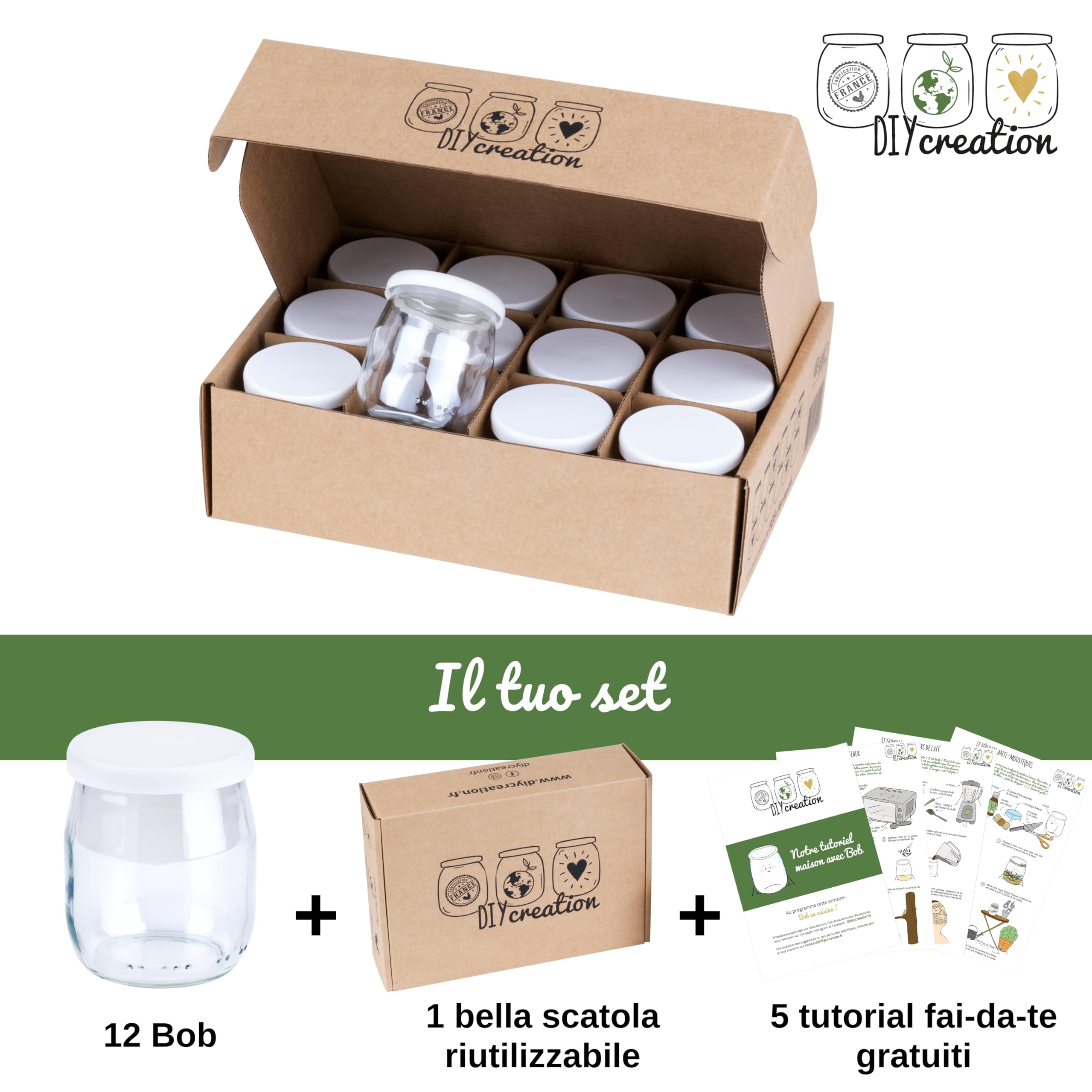 12 Vasetti in Vetro per Yogurt con Coperchi ermetici per Yogurtiera - Robot (Bimby, Magimix,ecc.) - Vasetti Vetro piccoli per neonati - fabbricazione francese - 125 g/143 ml