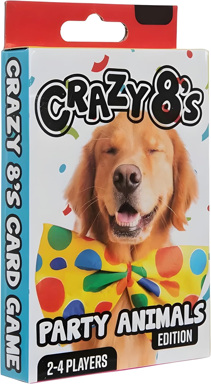 Bexter Crazy 8’s Card Game – Fun Party Animals Edition – Ages 16+ – Colorful Playing Cards – Large Size 4.75" x 3.4" – Classic Crazy Eights Party Favor Game