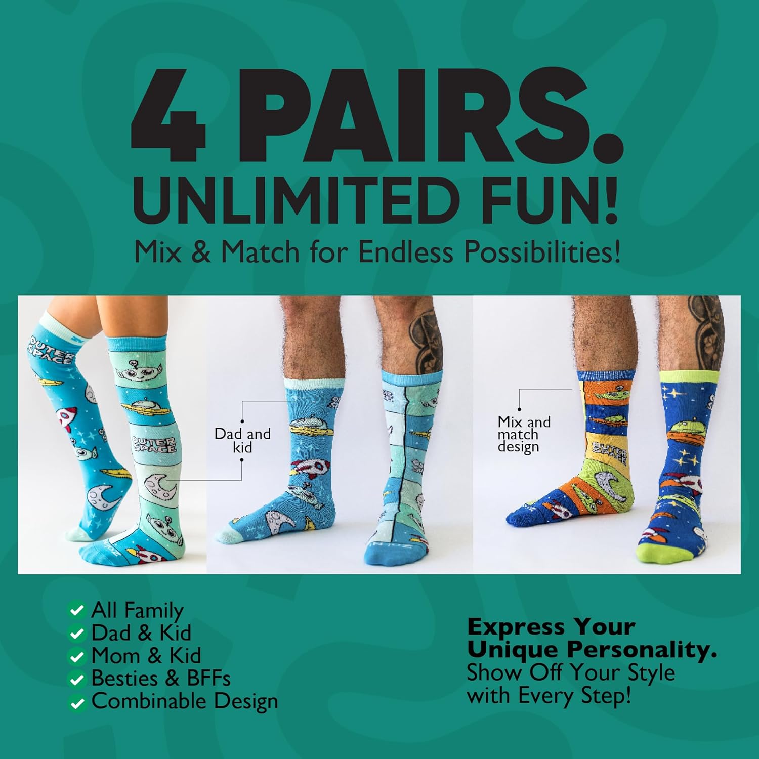 Funny Crazy Socks for Men, Women & Kids – Colorful Over the Calf Styles – 2 Fun Designs – Reinforced Toe – Silly Novelty