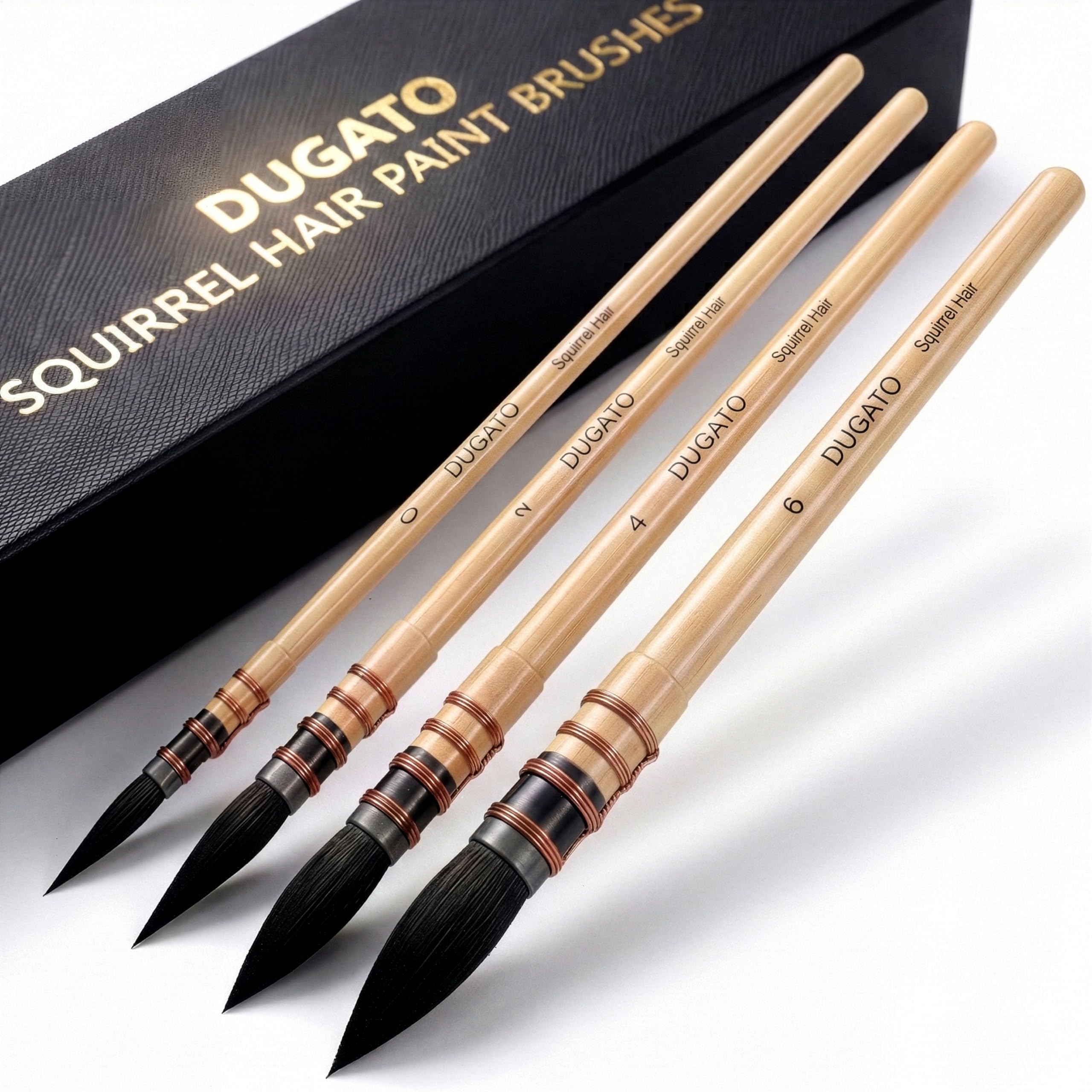 DUGATO Professional Watercolor Paint Brushes, Round Squirrel Hair Paint Brush Set for Art Painting, Gouache, Fine Detailing, Acrylic, Gouache, Oil (4 Brushes)