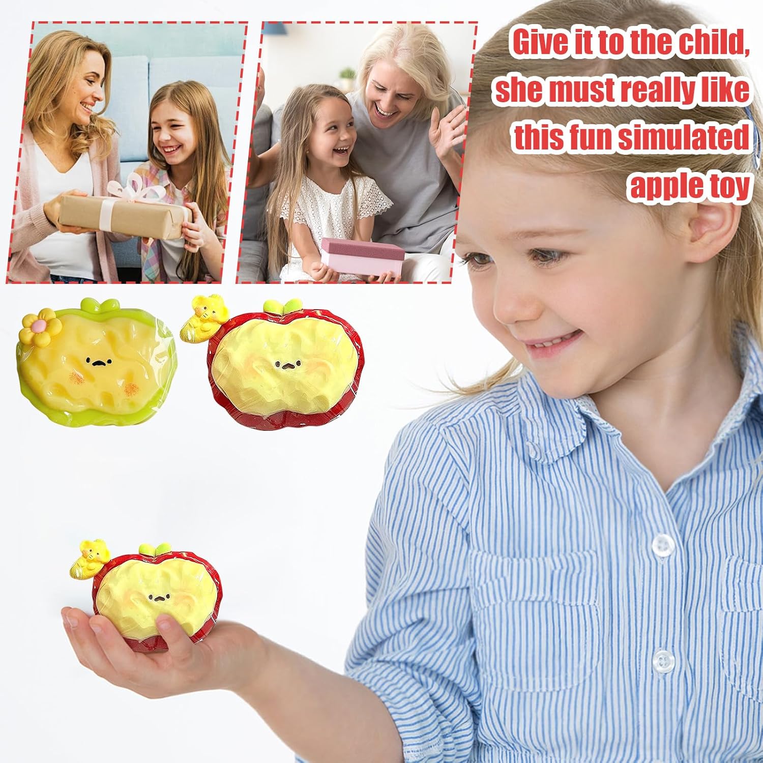 Creamy Red & Green Apple Squeeze Toy, Super Soft Fruit Stress Reliever, Cute Glossy Finish Sensory Fidget Ball, Slow Rising Decompression Gift, Satisfying Squeeze Pal