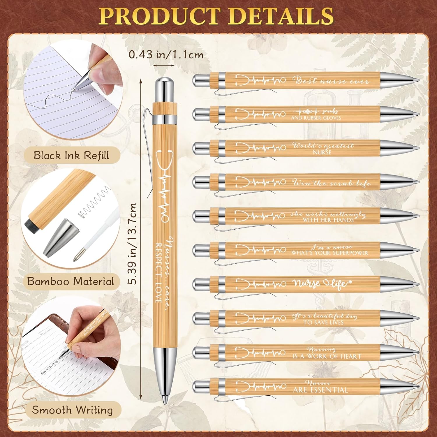 Spiareal 20 Sets Cna Week Gift for Nursing Graduation, Pinning Ceremony Gifts, 3.74 x 6.1 Inches Inspirational Hardcover Notebook with Bamboo Pen for Nurse RN LPN CNA (Brown)
