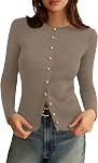 PRETTYGARDEN 2026 Chandails Cardigan d'automne Léger manches longues Bouton vers le haut tricot côtelé Tops Hiver Mode Vêtements pour femme