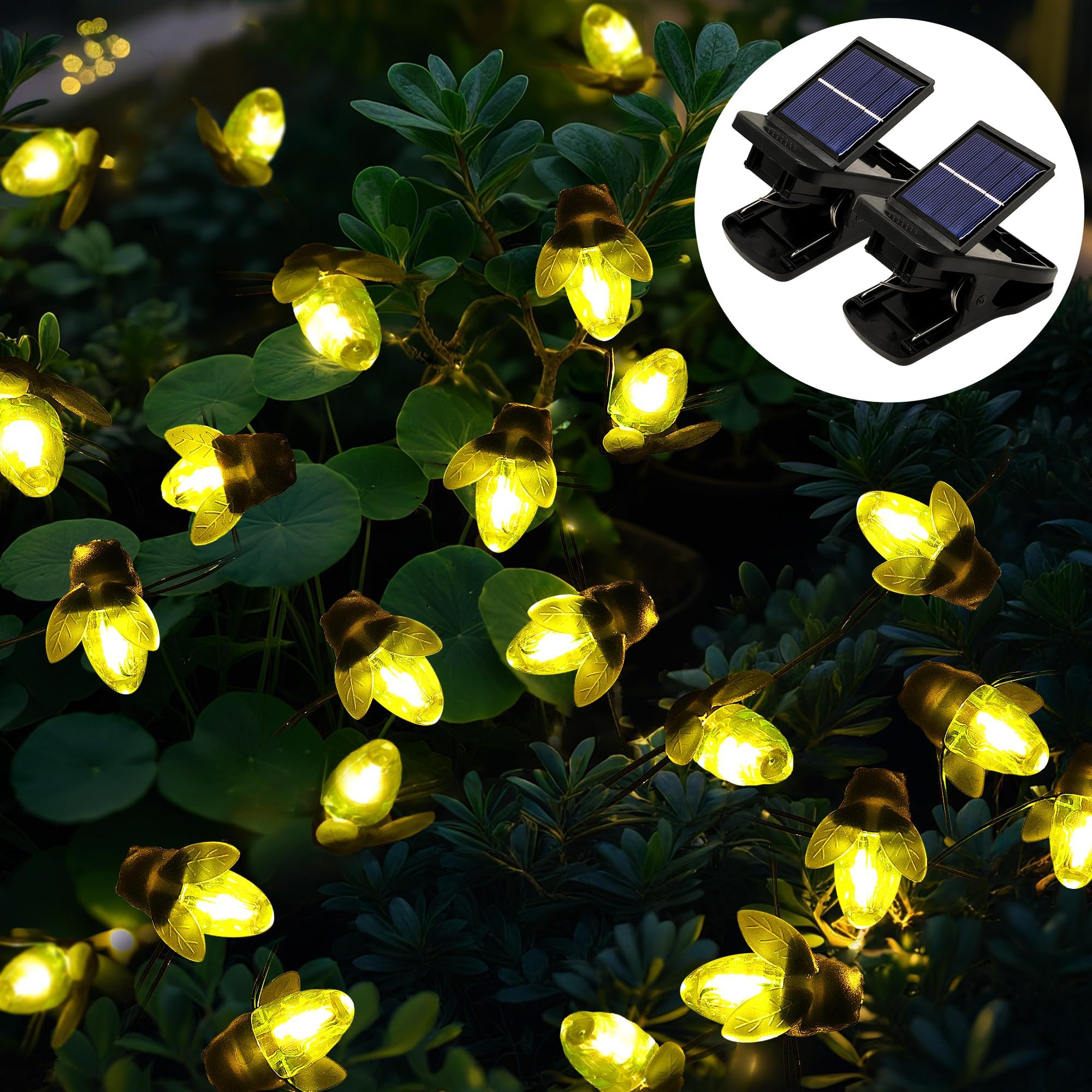 ANGMLN 2 Pack Solar Firefly Lights, 30 LED Solar Fireflies Fairy String Lights Outdoor Solar Powered String Lights Waterproof for Garden Patio Home Wedding Party Spring Decor